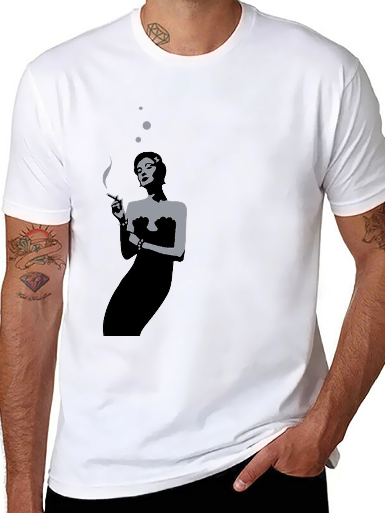 Retro Smoking Woman Black T-Shirt
