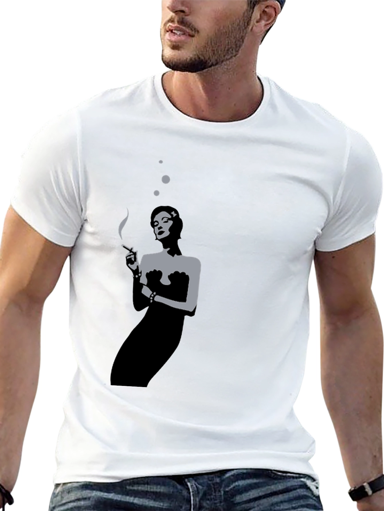 Retro Smoking Woman Black T-Shirt