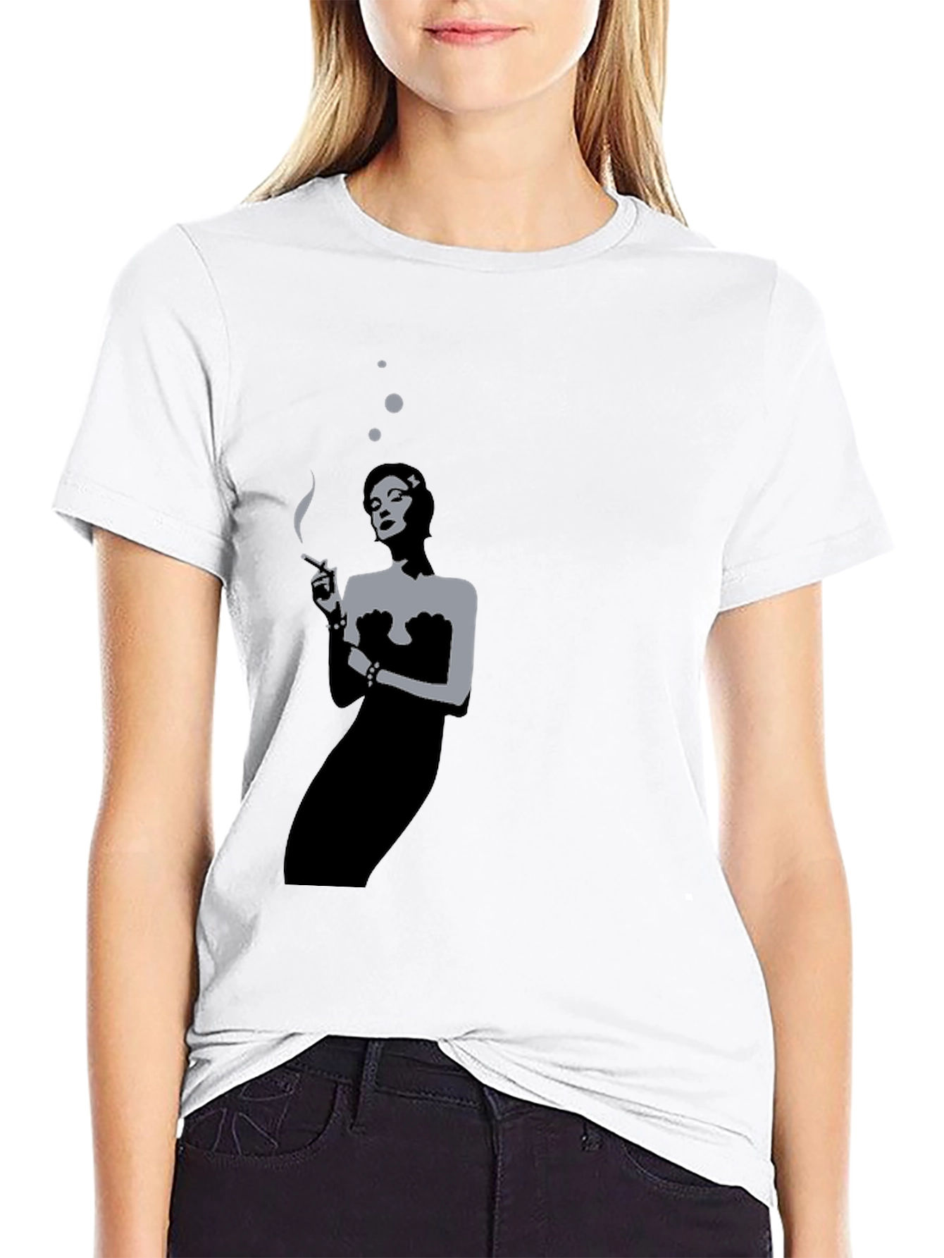 Retro Smoking Woman Black T-Shirt