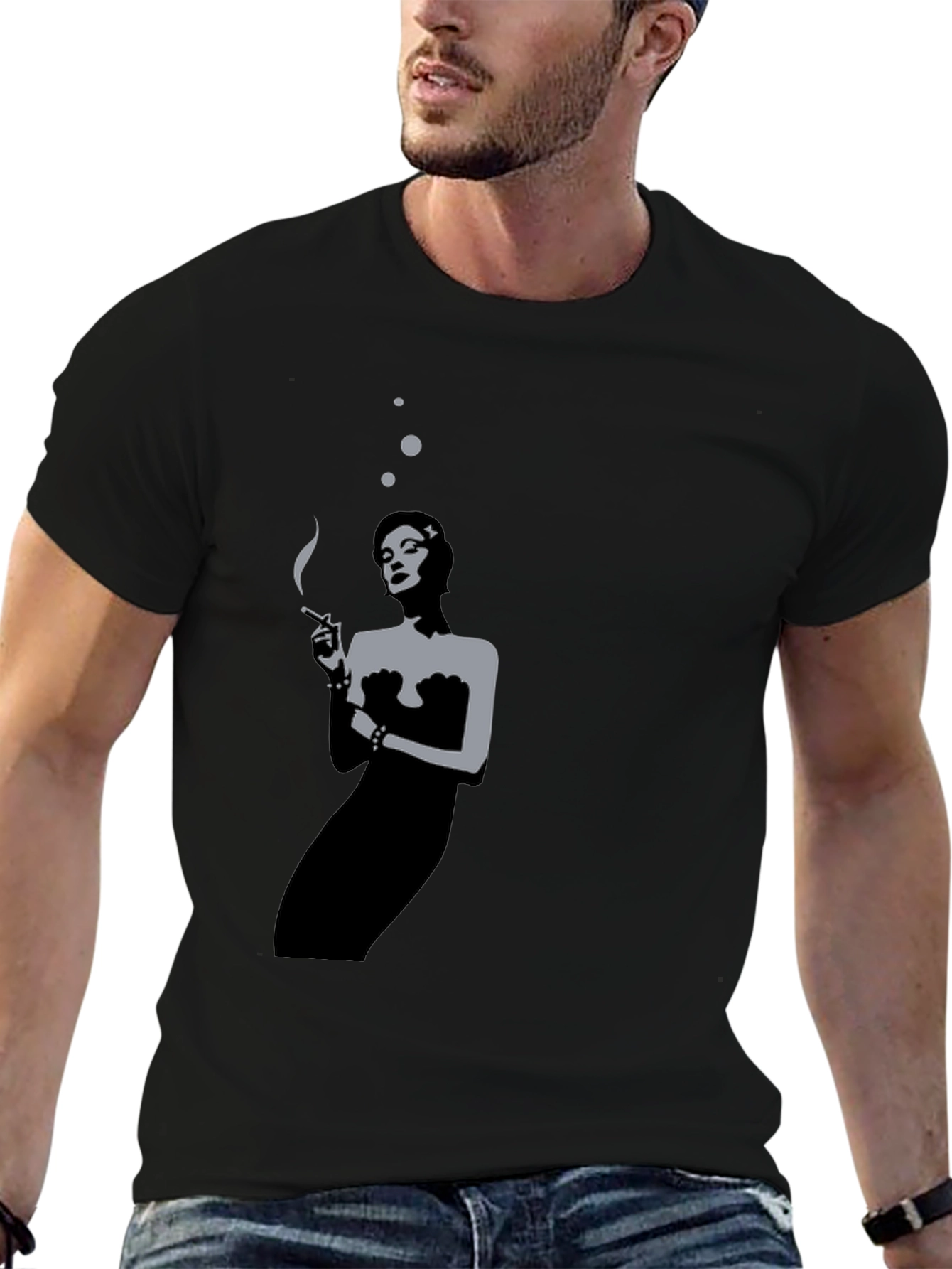 Retro Smoking Woman Black T-Shirt