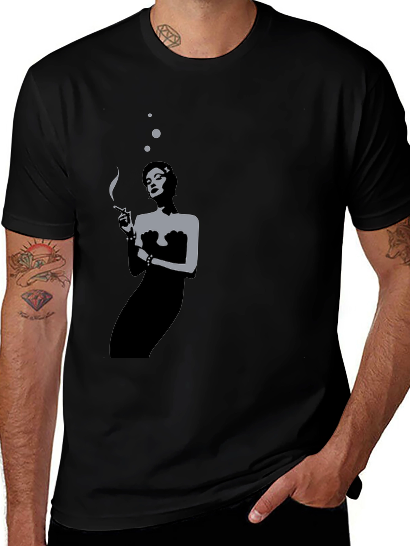 Retro Smoking Woman Black T-Shirt