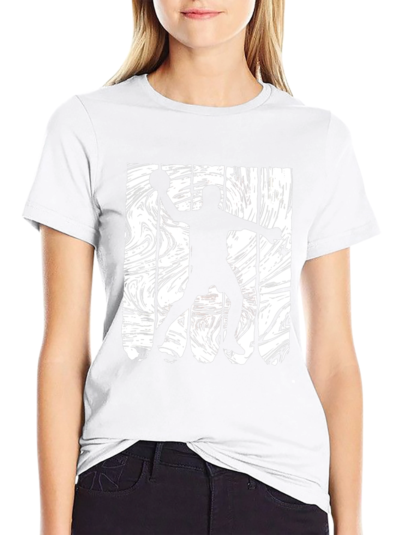 Handball Player Silhouette Graphic Tee - Black