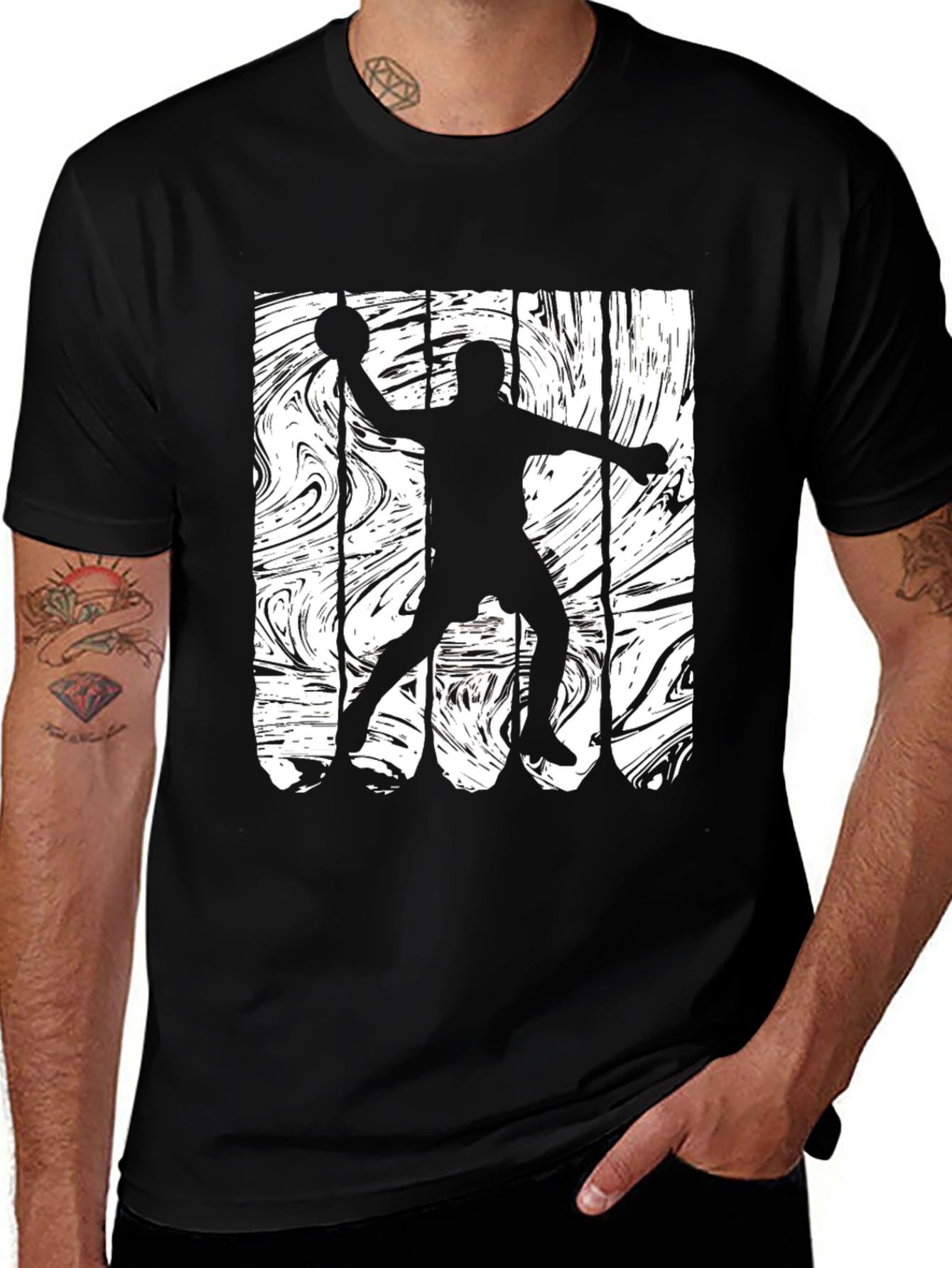 Handball Player Silhouette Graphic Tee - Black