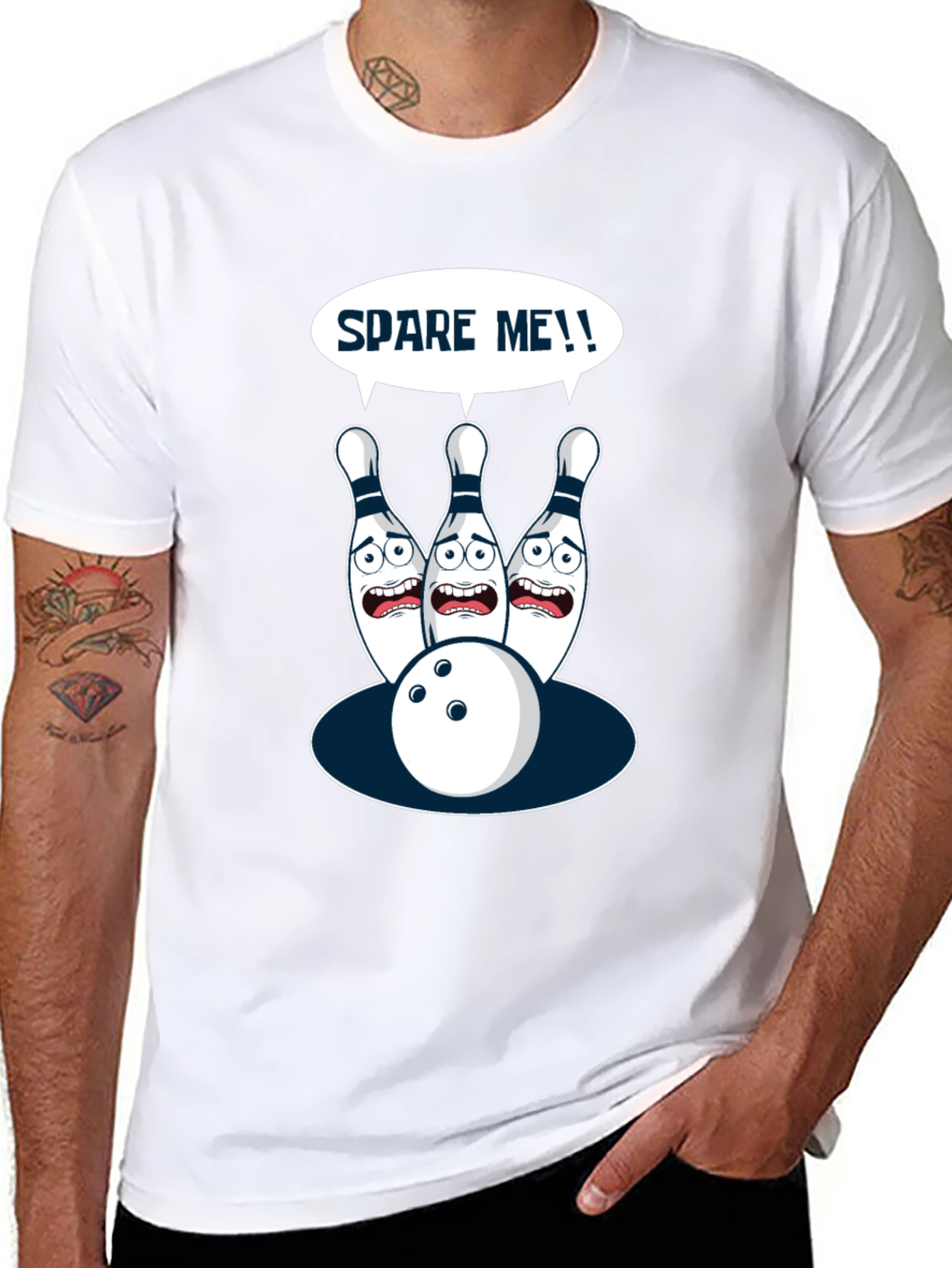 Spare Me Bowling T-Shirt - Funny Cartoon Bowling Pins