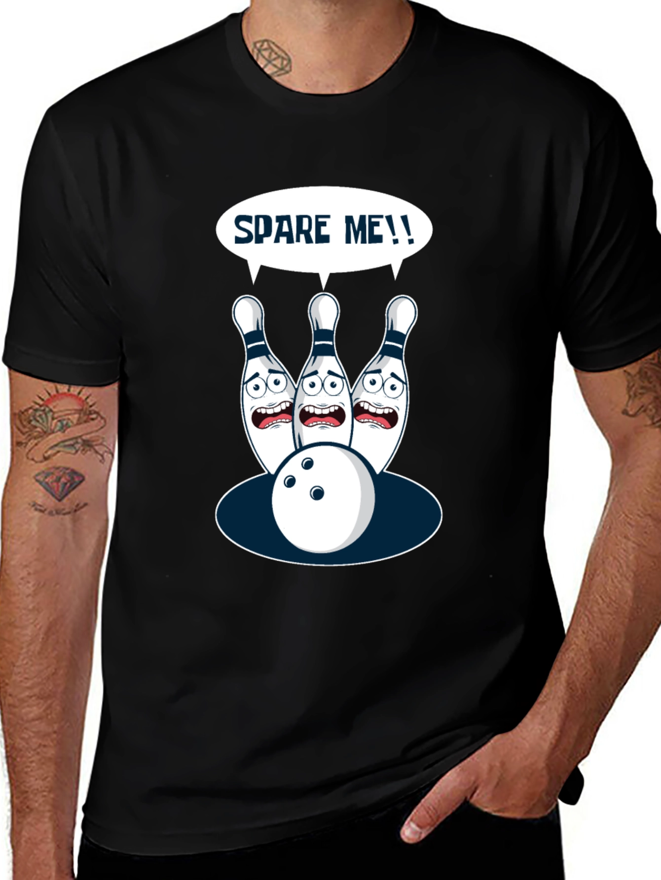 Spare Me Bowling T-Shirt - Funny Cartoon Bowling Pins