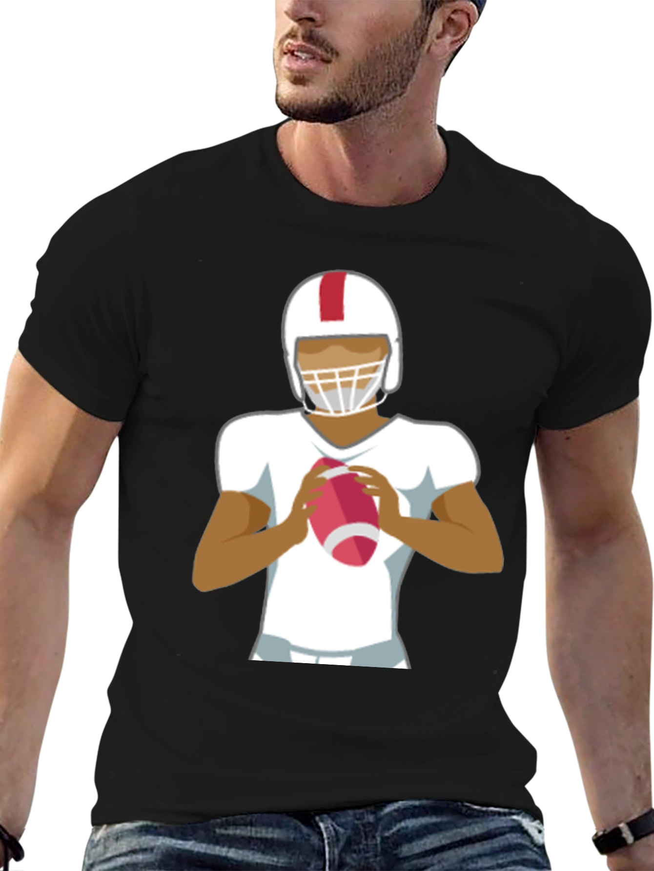Football Player Graphic Tee - Black Cotton Casual Shirt