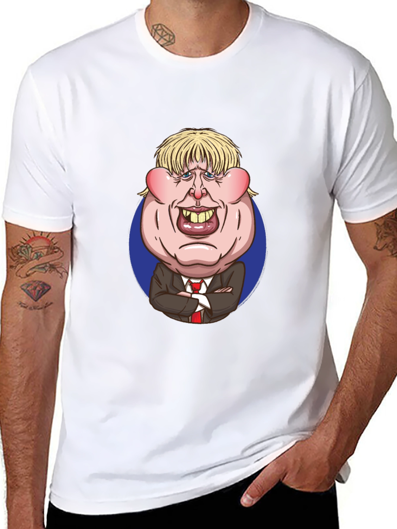 Cartoon Politician Graphic T-Shirt - Black Cotton Tee