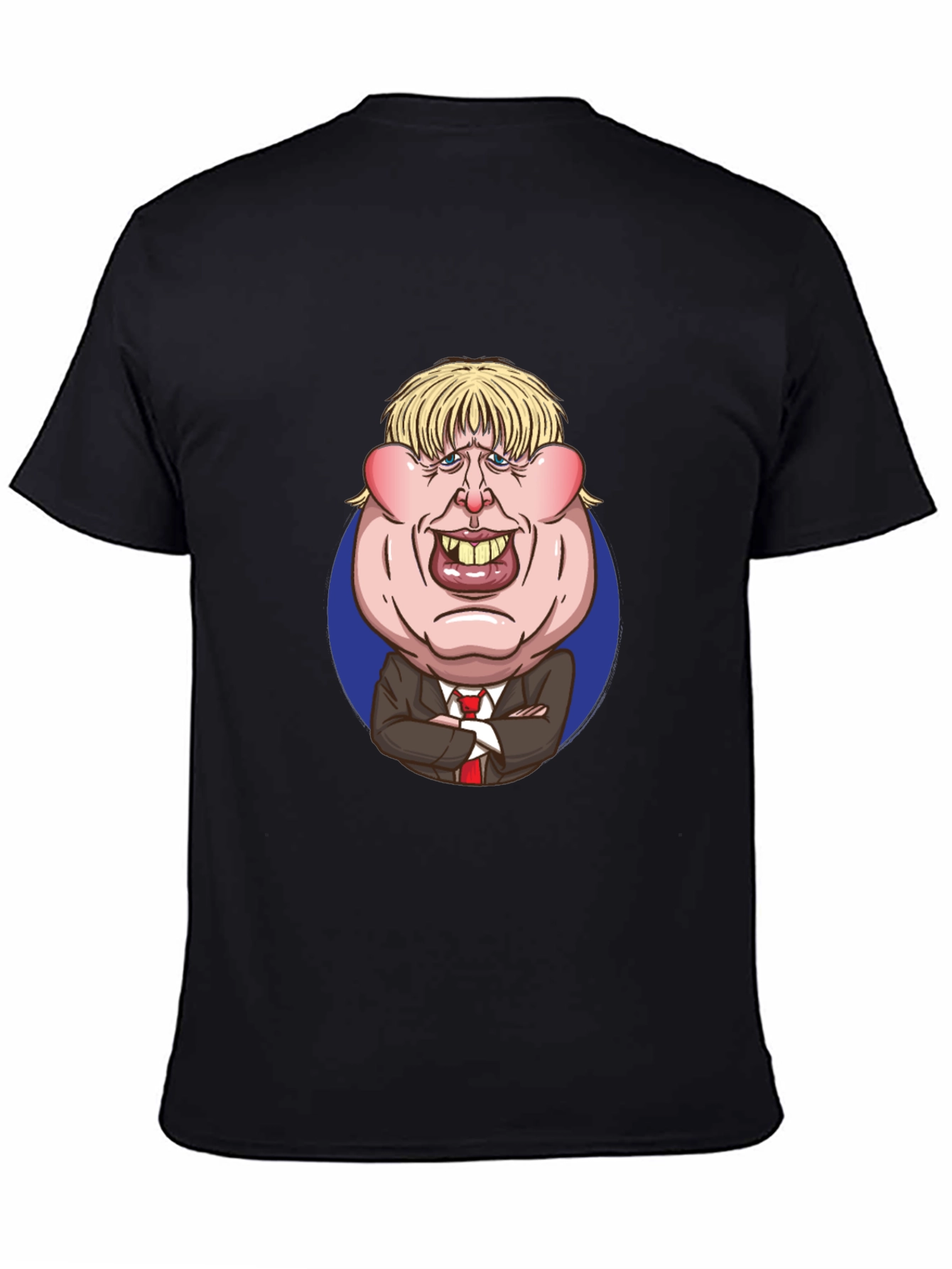 Cartoon Politician Graphic T-Shirt - Black Cotton Tee