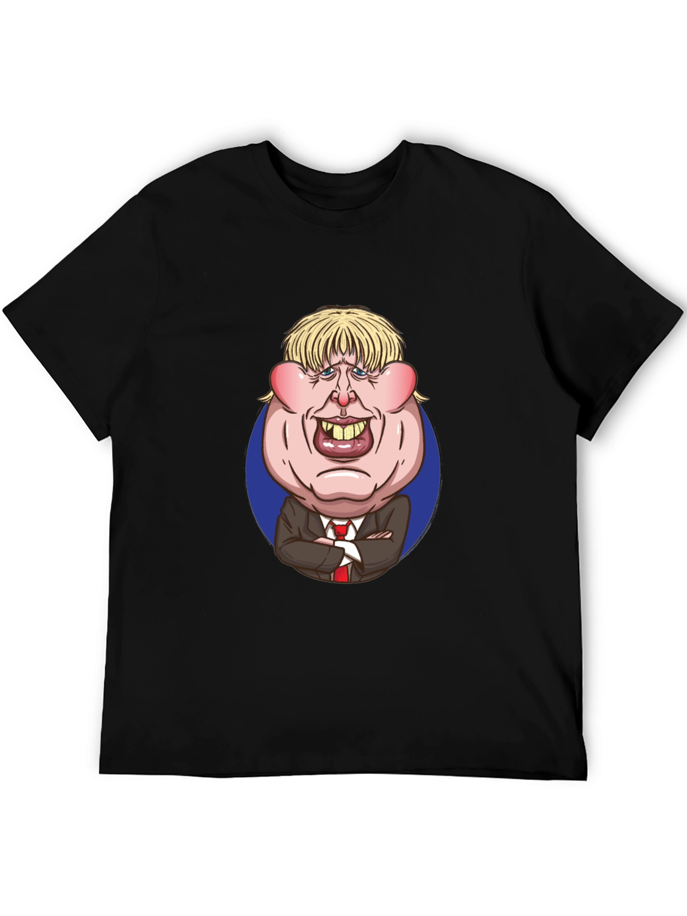 Cartoon Politician Graphic T-Shirt - Black Cotton Tee