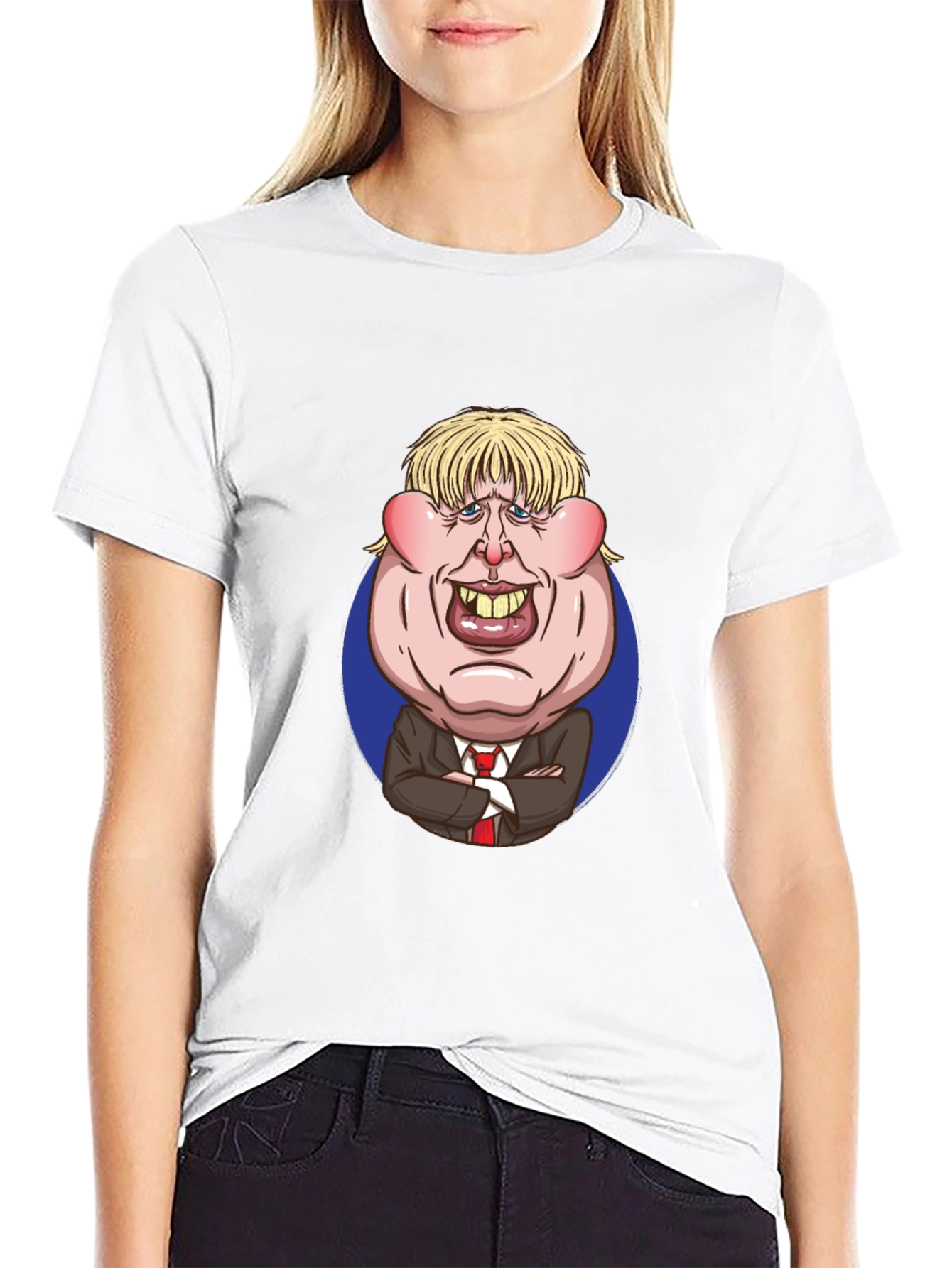 Cartoon Politician Graphic T-Shirt - Black Cotton Tee