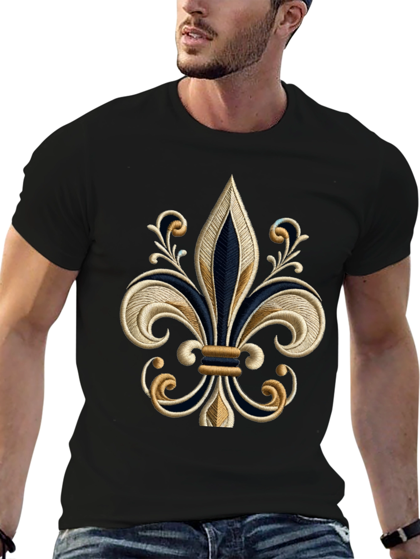Embroidered Fleur-de-lis Black T-Shirt