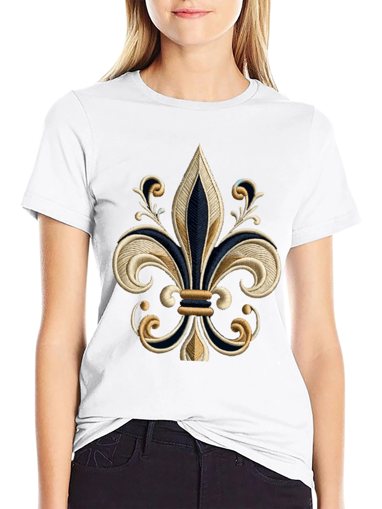 Embroidered Fleur-de-lis Black T-Shirt