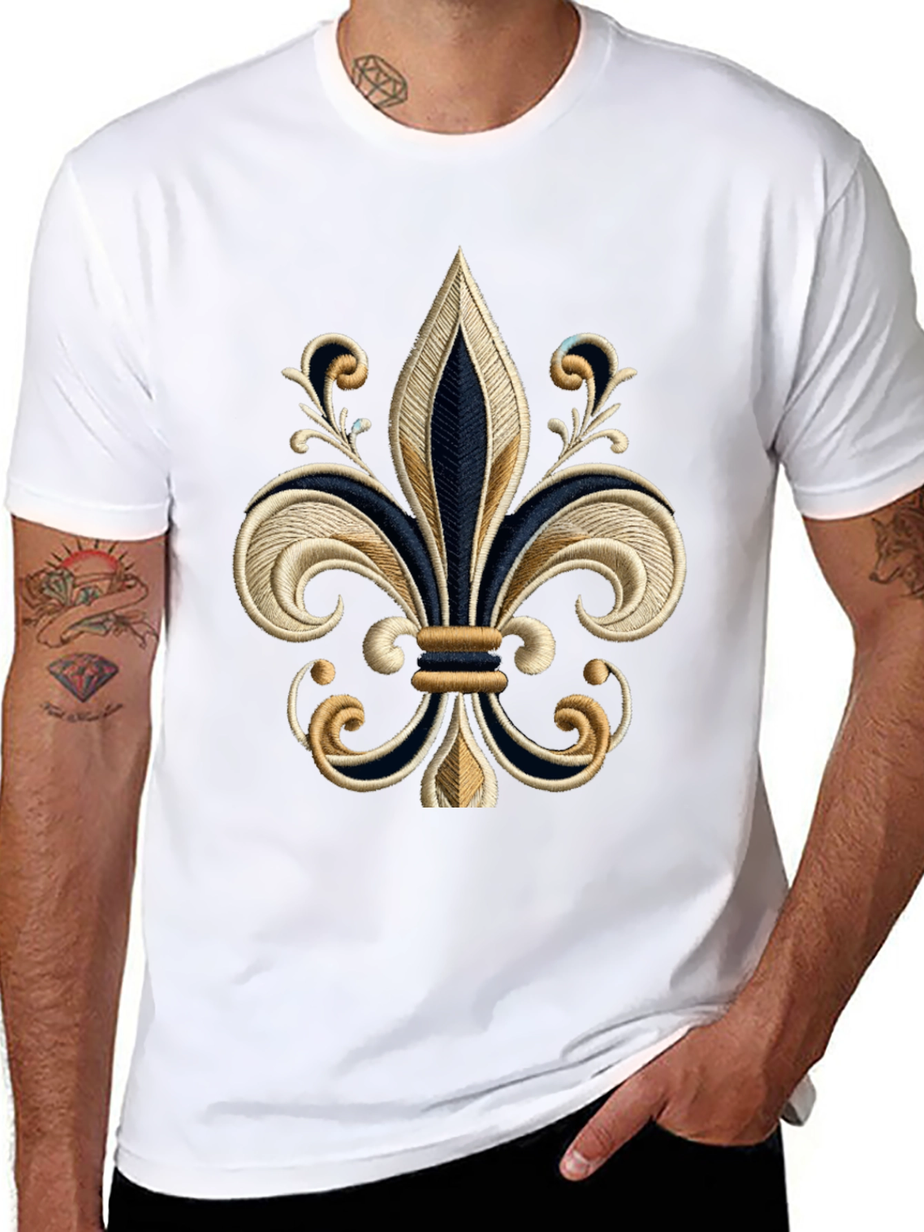 Embroidered Fleur-de-lis Black T-Shirt