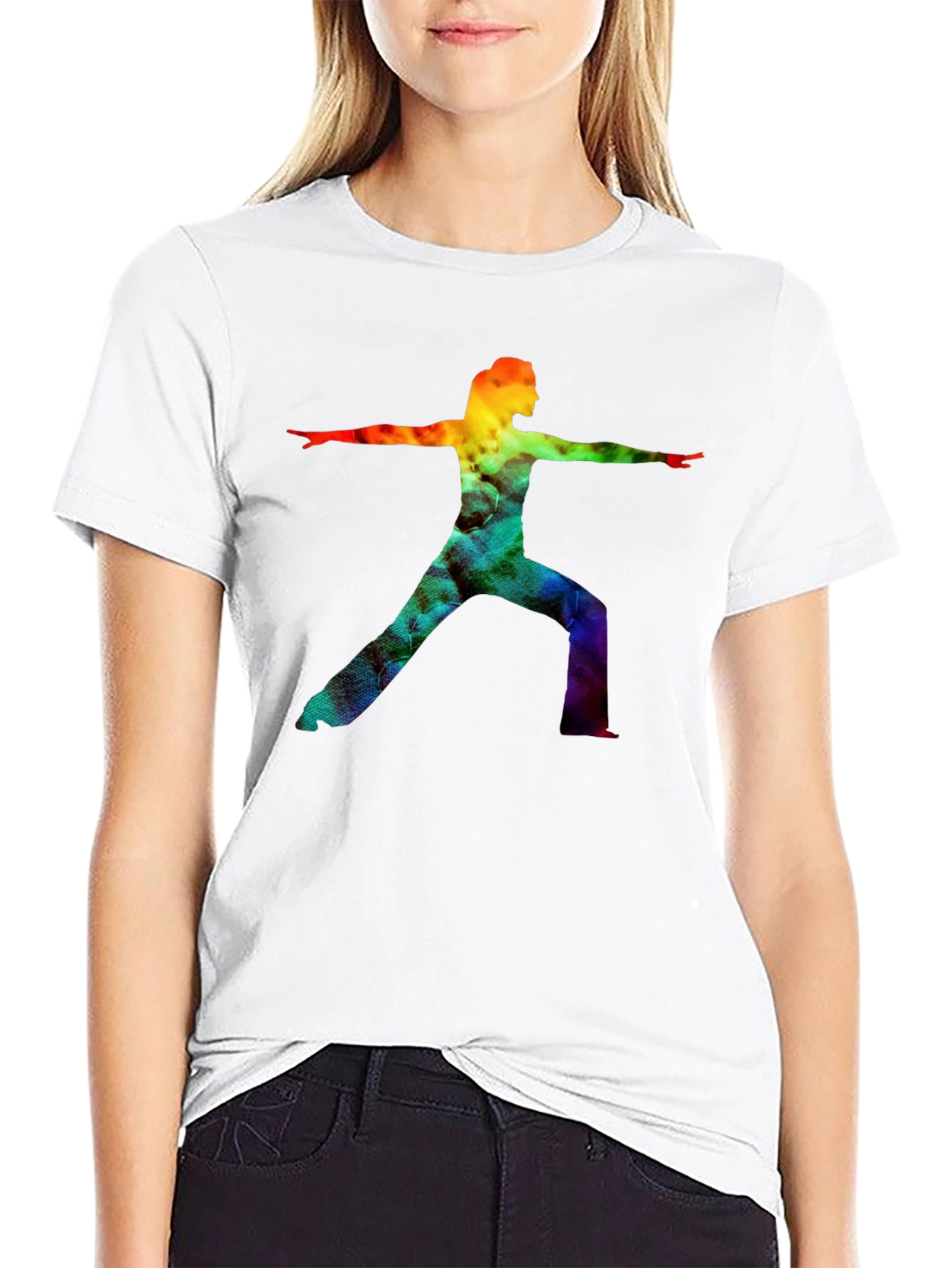 Rainbow Yoga Pose Graphic Tee - Black