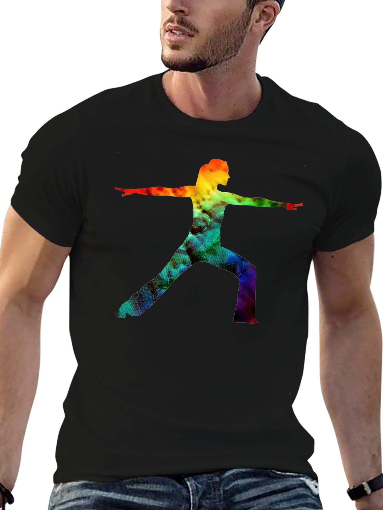 Rainbow Yoga Pose Graphic Tee - Black