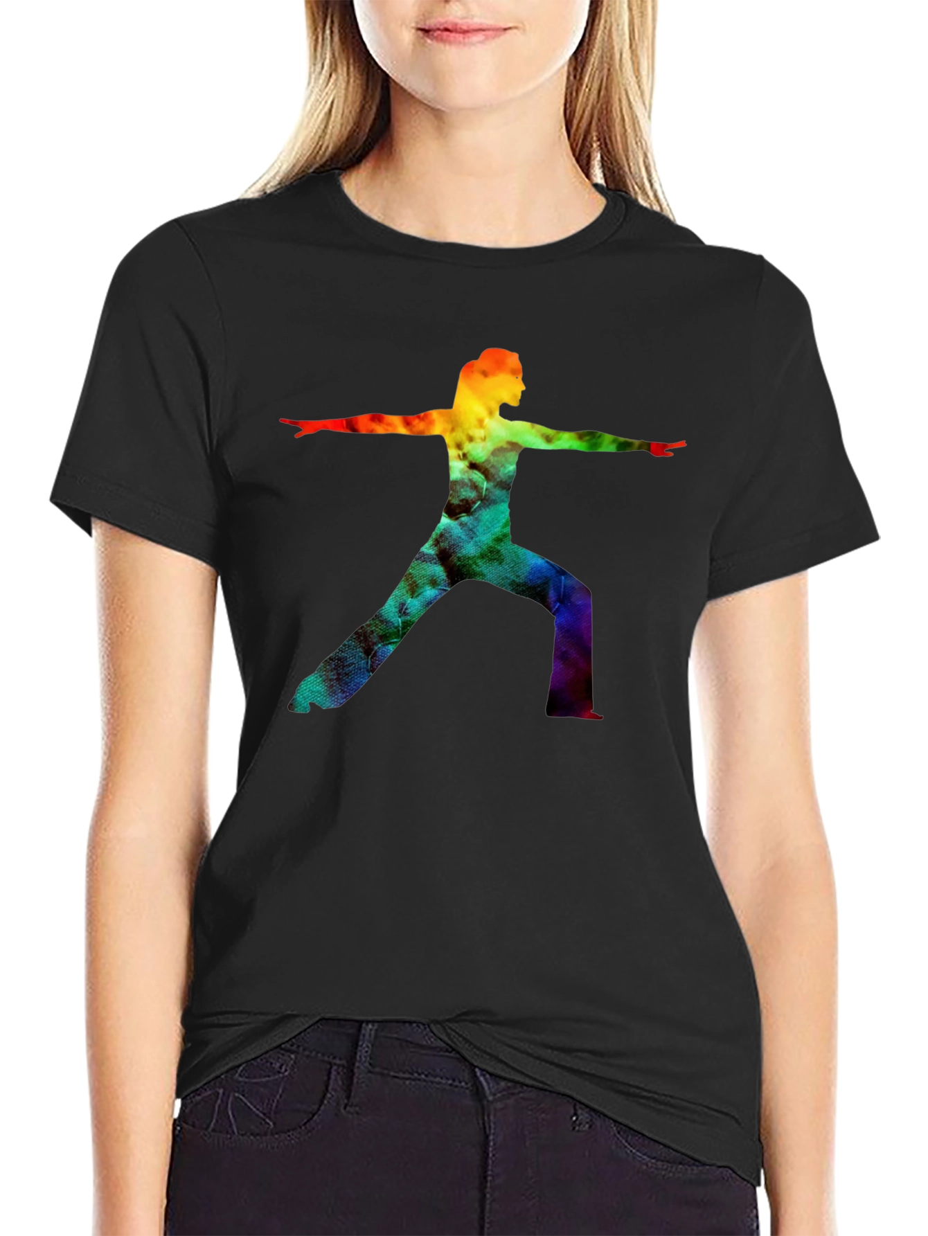 Rainbow Yoga Pose Graphic Tee - Black