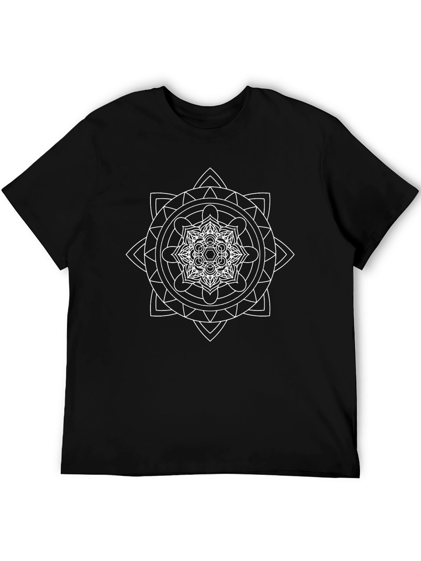 Geometric Mandala Graphic Tee - Black Cotton Comfort