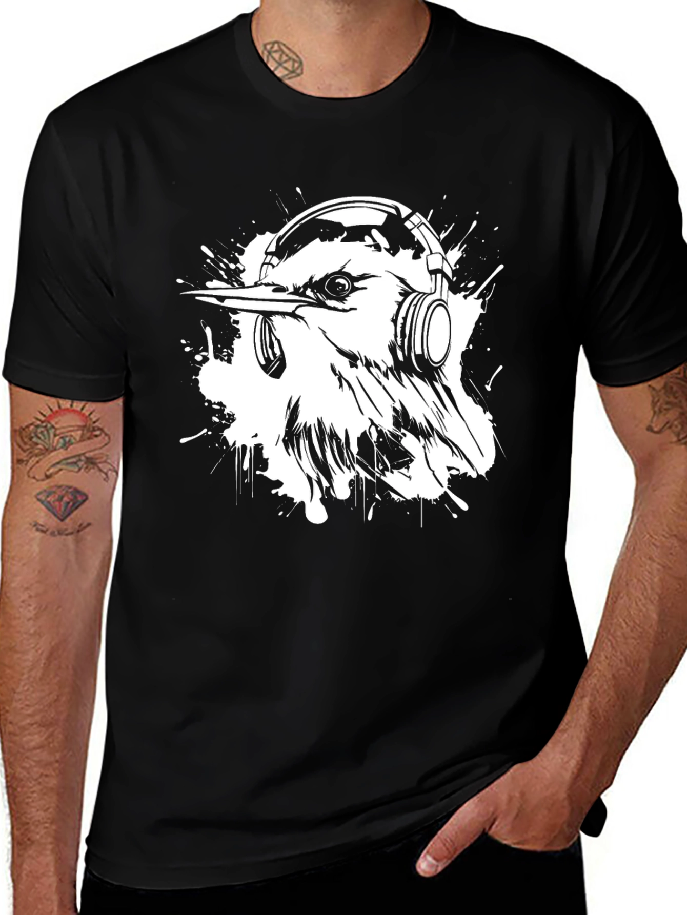 Bird with Headphones Graphic T-Shirt