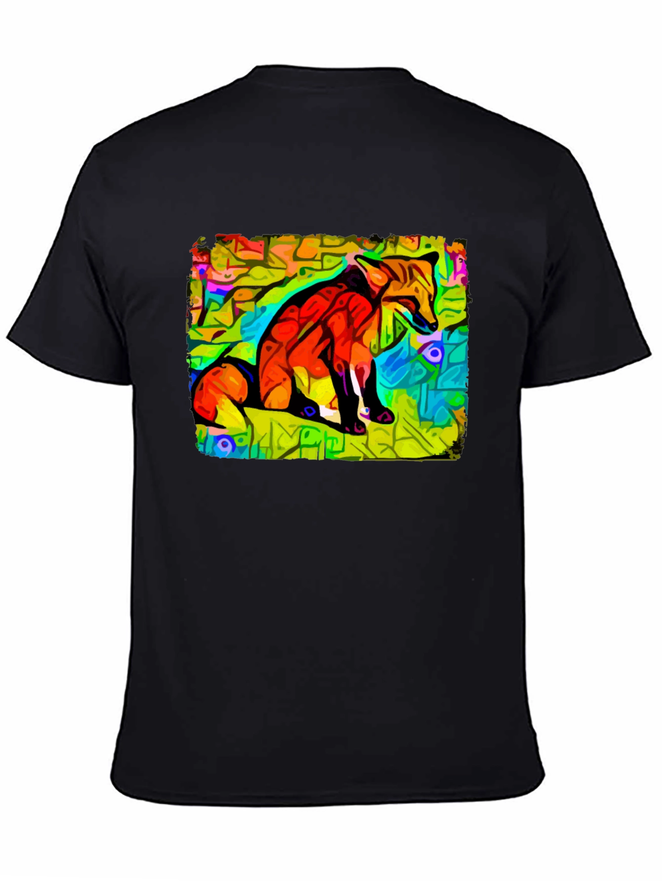 Abstract Fox Graphic Tee - Unique Black Cotton T-Shirt