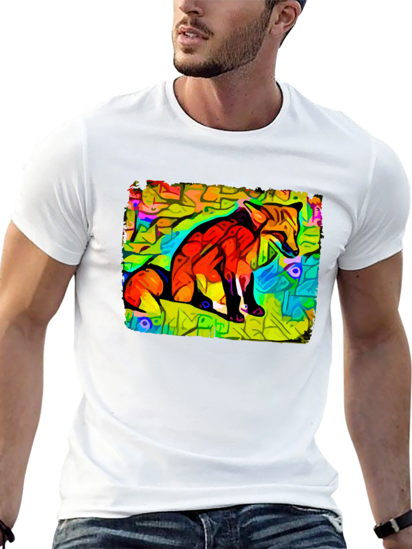 Abstract Fox Graphic Tee - Unique Black Cotton T-Shirt