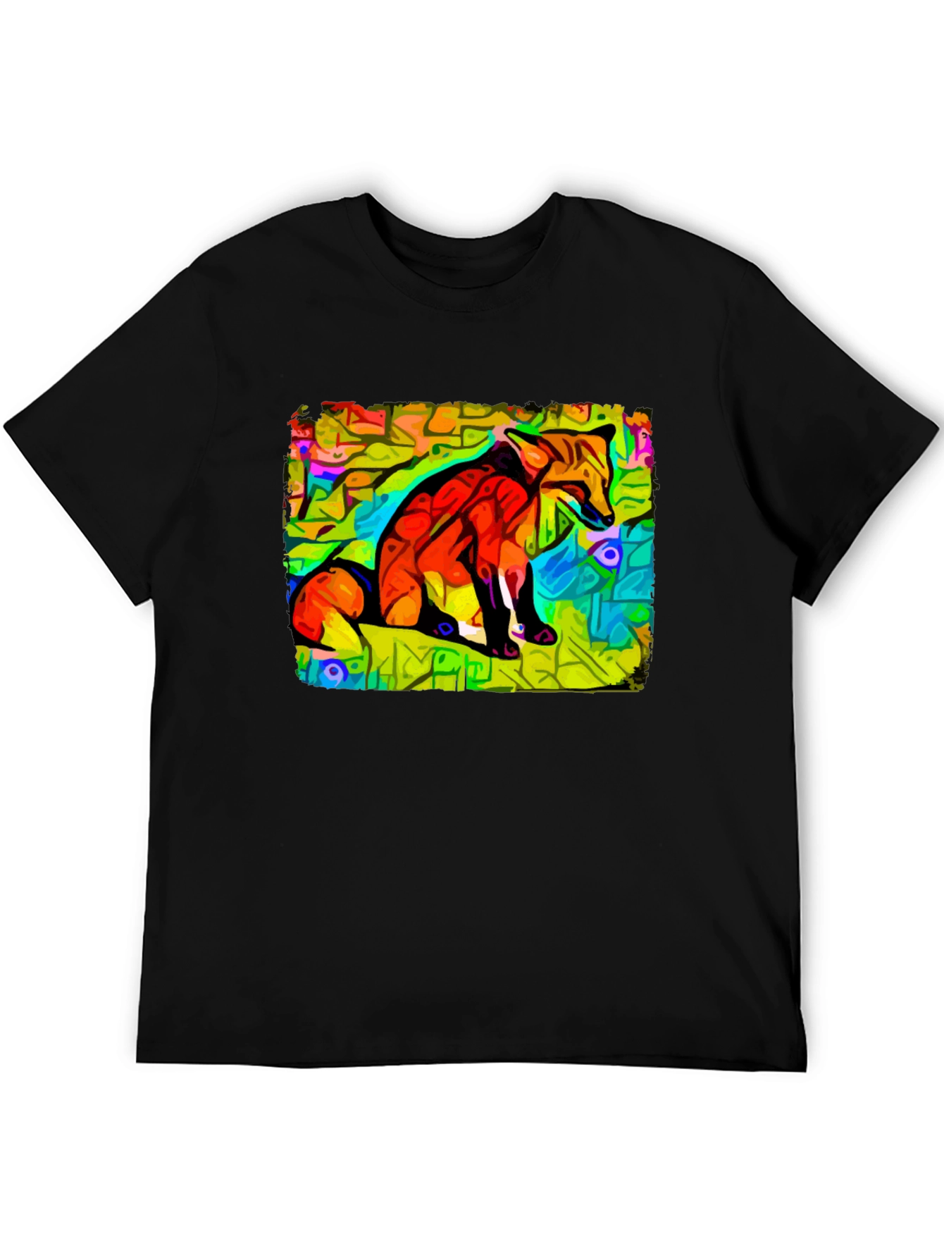 Abstract Fox Graphic Tee - Unique Black Cotton T-Shirt