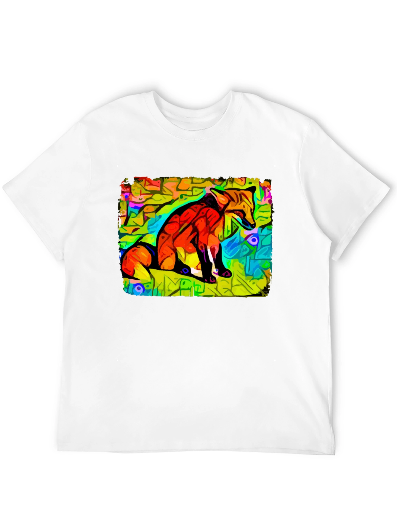 Abstract Fox Graphic Tee - Unique Black Cotton T-Shirt
