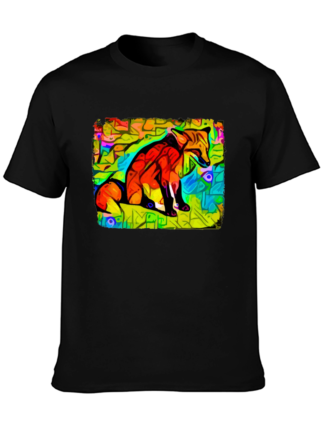 Abstract Fox Graphic Tee - Unique Black Cotton T-Shirt