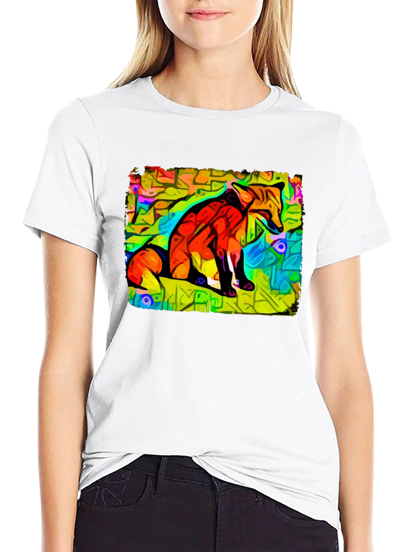 Abstract Fox Graphic Tee - Unique Black Cotton T-Shirt