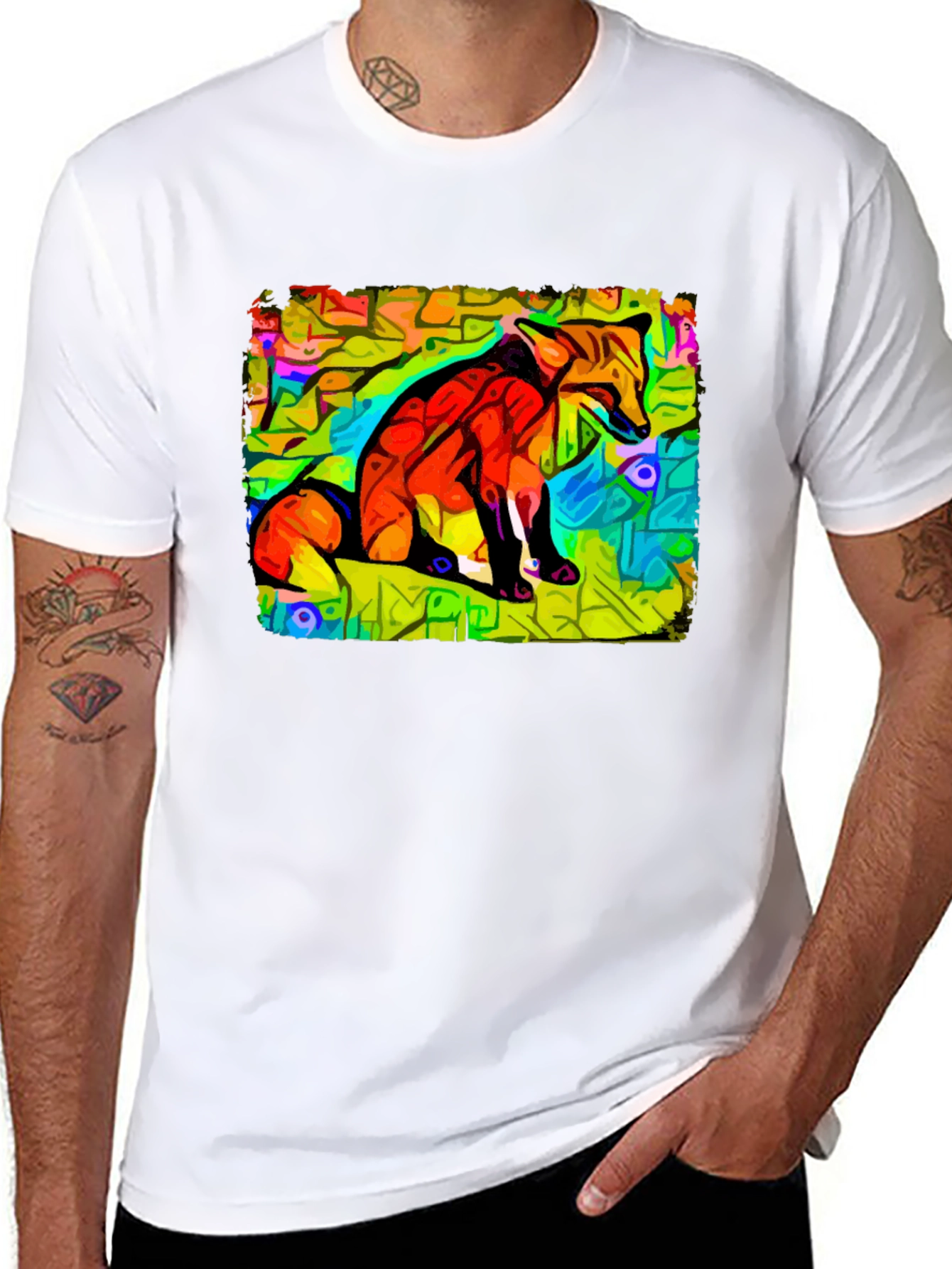 Abstract Fox Graphic Tee - Unique Black Cotton T-Shirt
