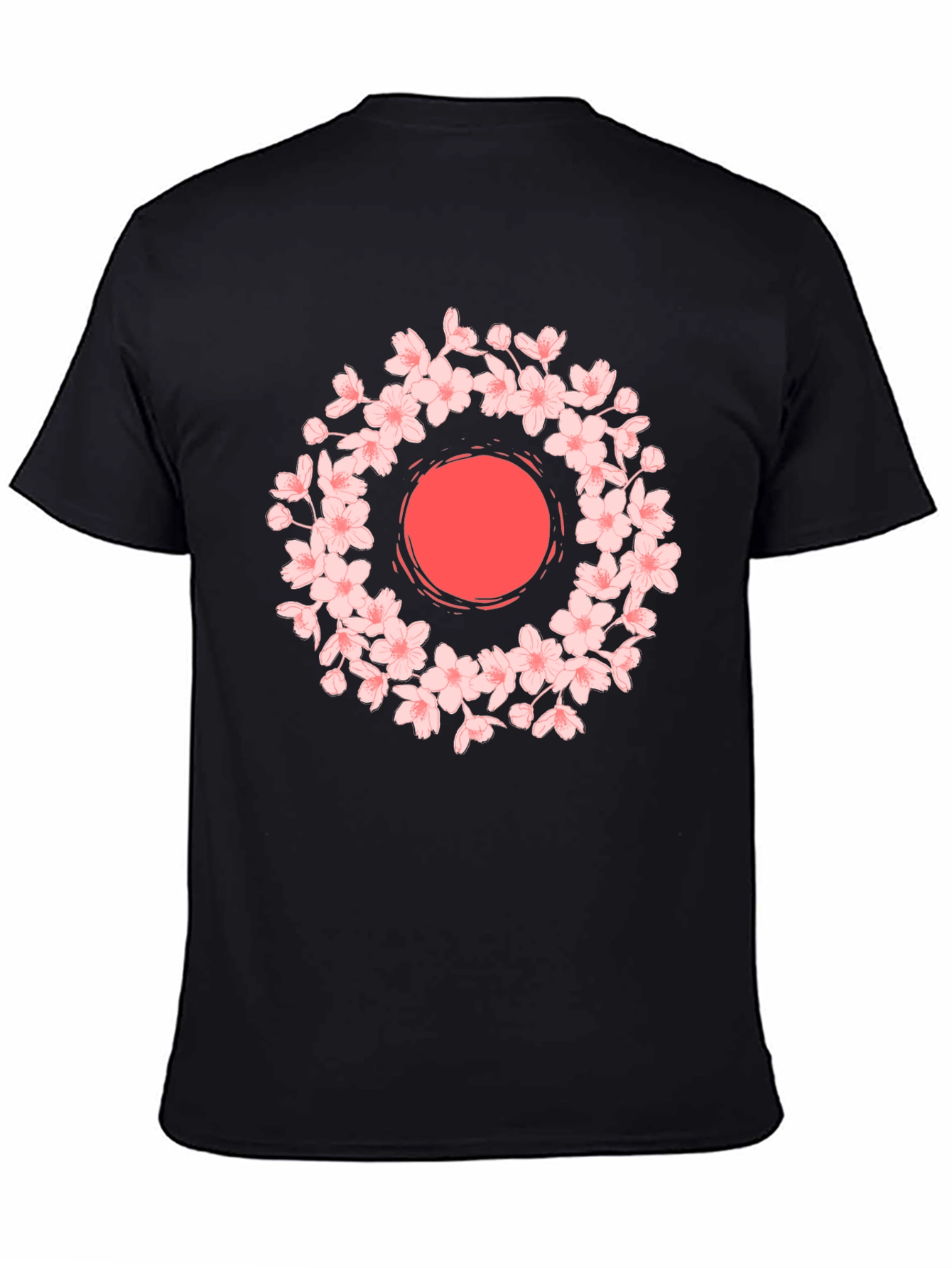 Cherry Blossom Sun Graphic Tee - Black Cotton Blend