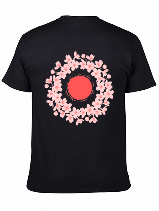 Cherry Blossom Sun Graphic Tee - Black Cotton Blend