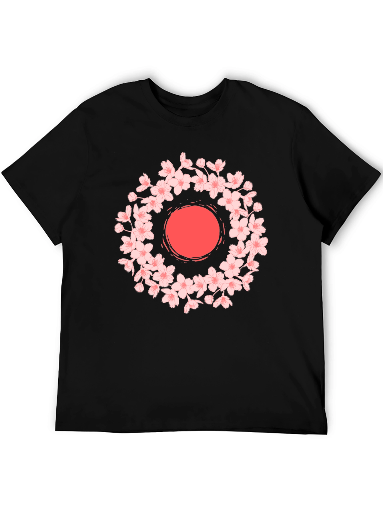 Cherry Blossom Sun Graphic Tee - Black Cotton Blend