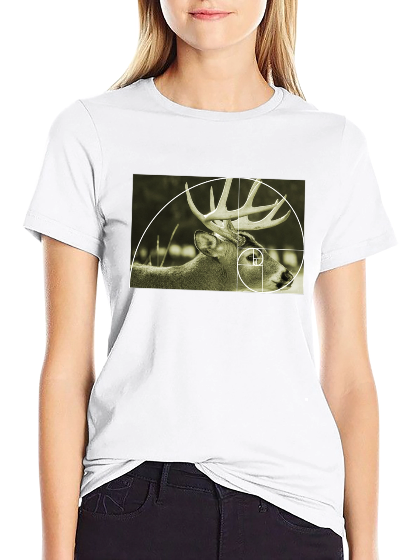 Golden Ratio Deer Graphic T-Shirt - Black