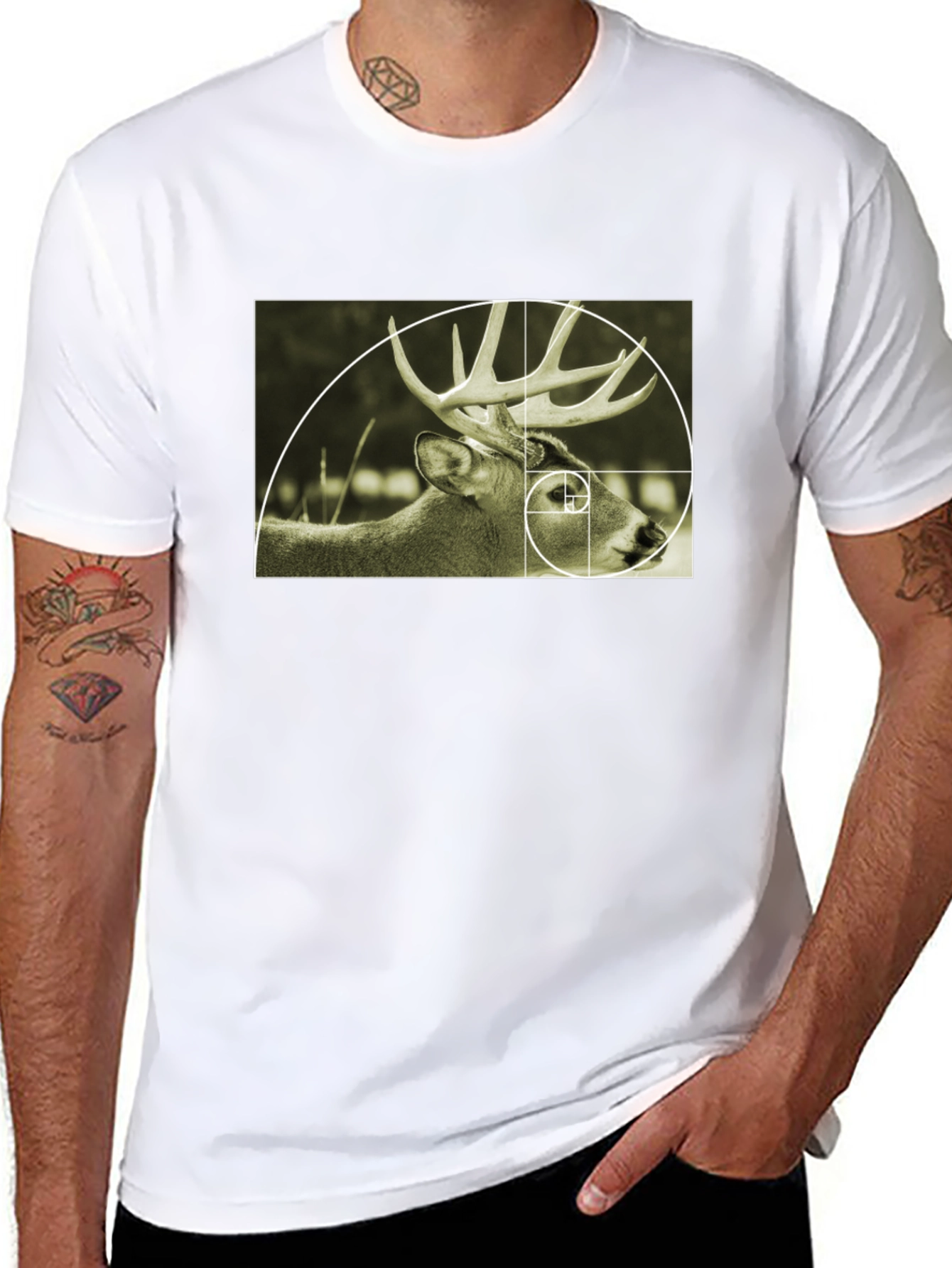 Golden Ratio Deer Graphic T-Shirt - Black