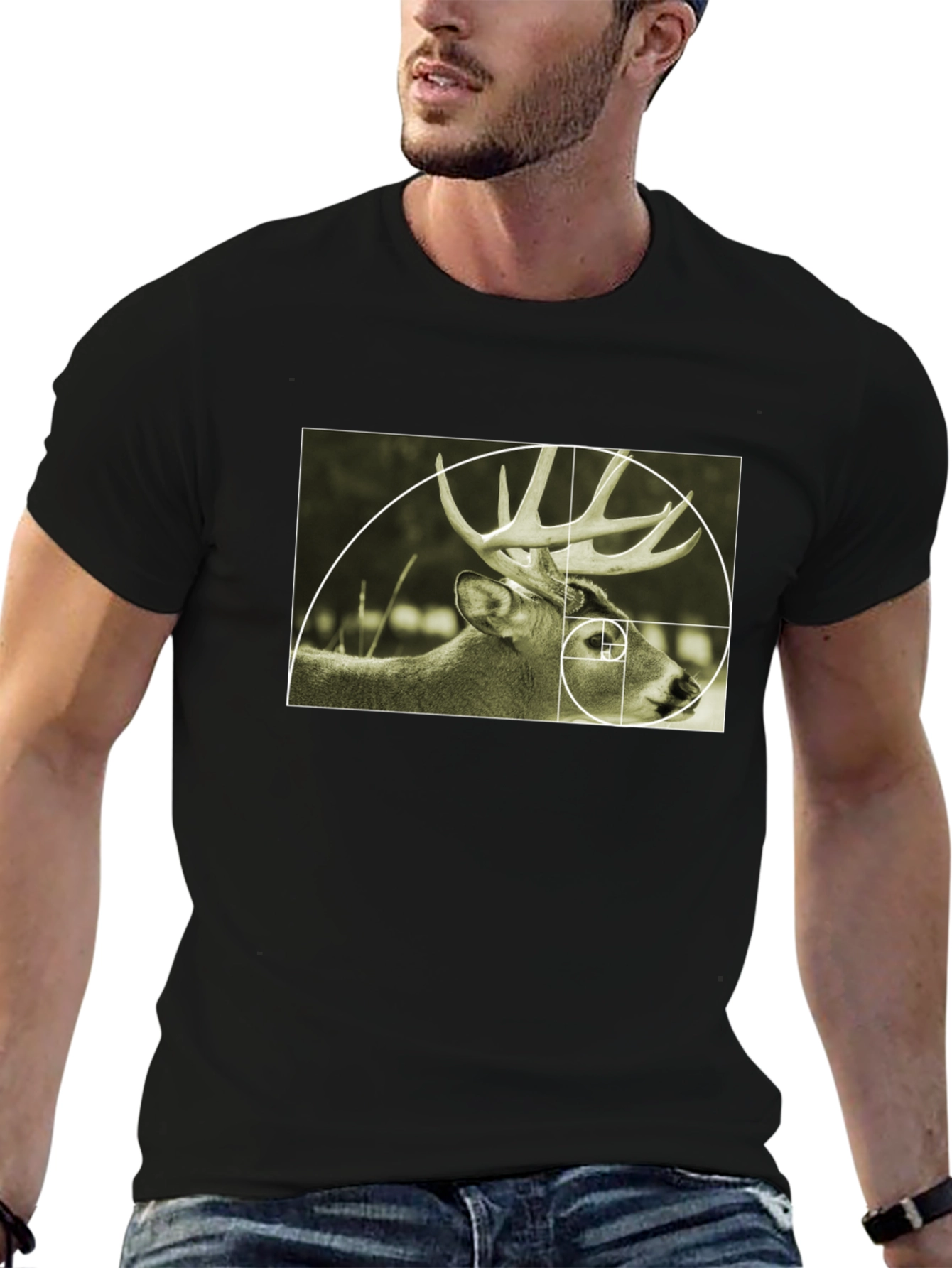Golden Ratio Deer Graphic T-Shirt - Black