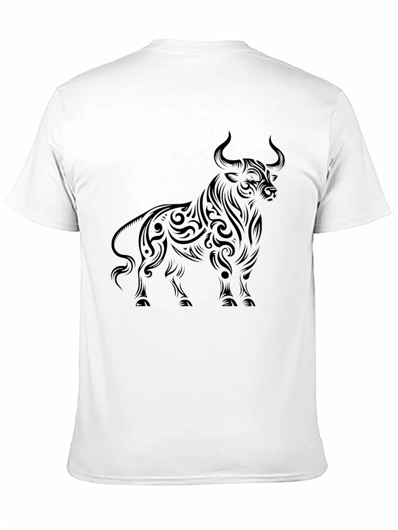 Mens Black Bull Graphic Tee - Tribal Art Style
