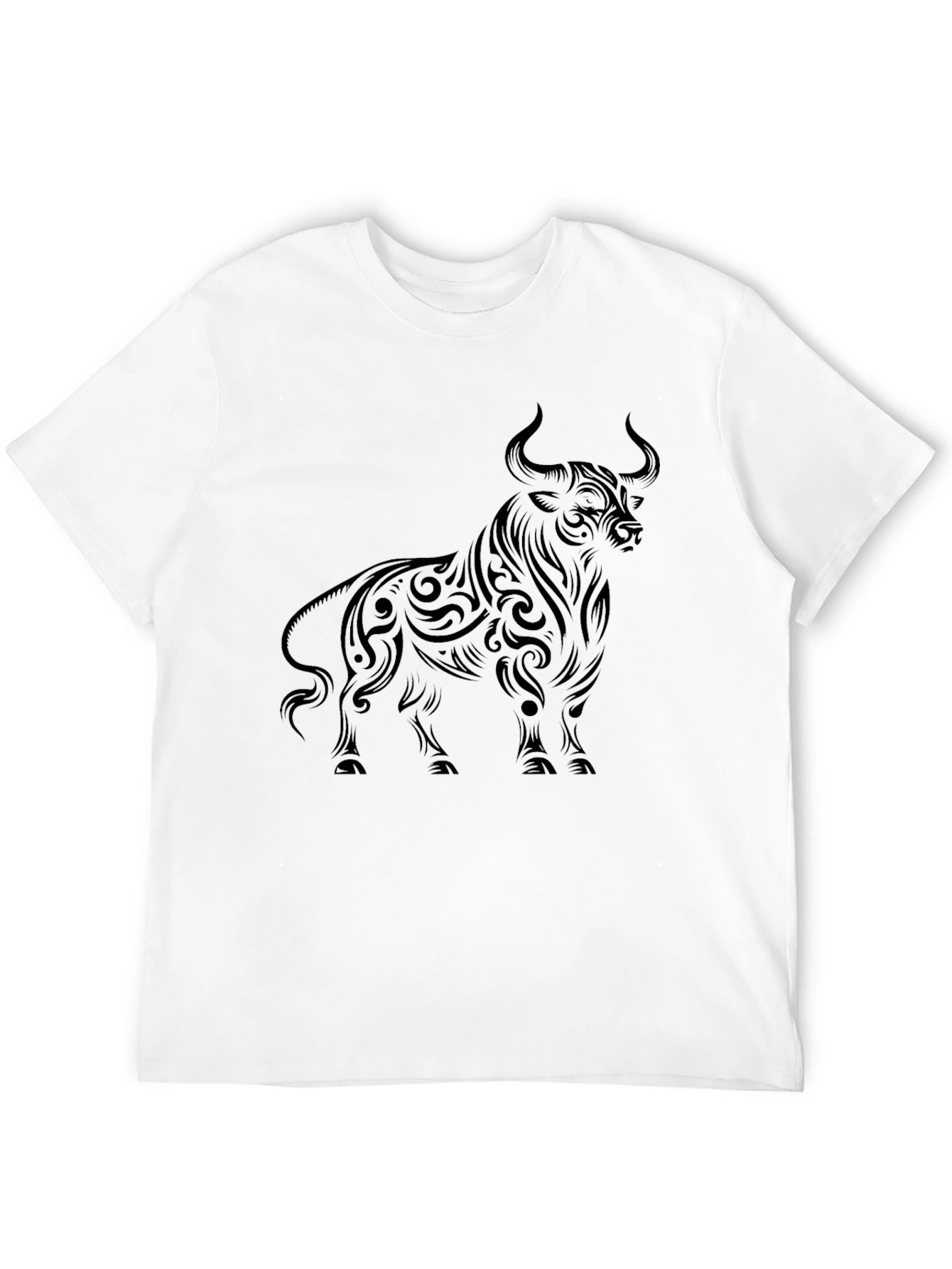Mens Black Bull Graphic Tee - Tribal Art Style