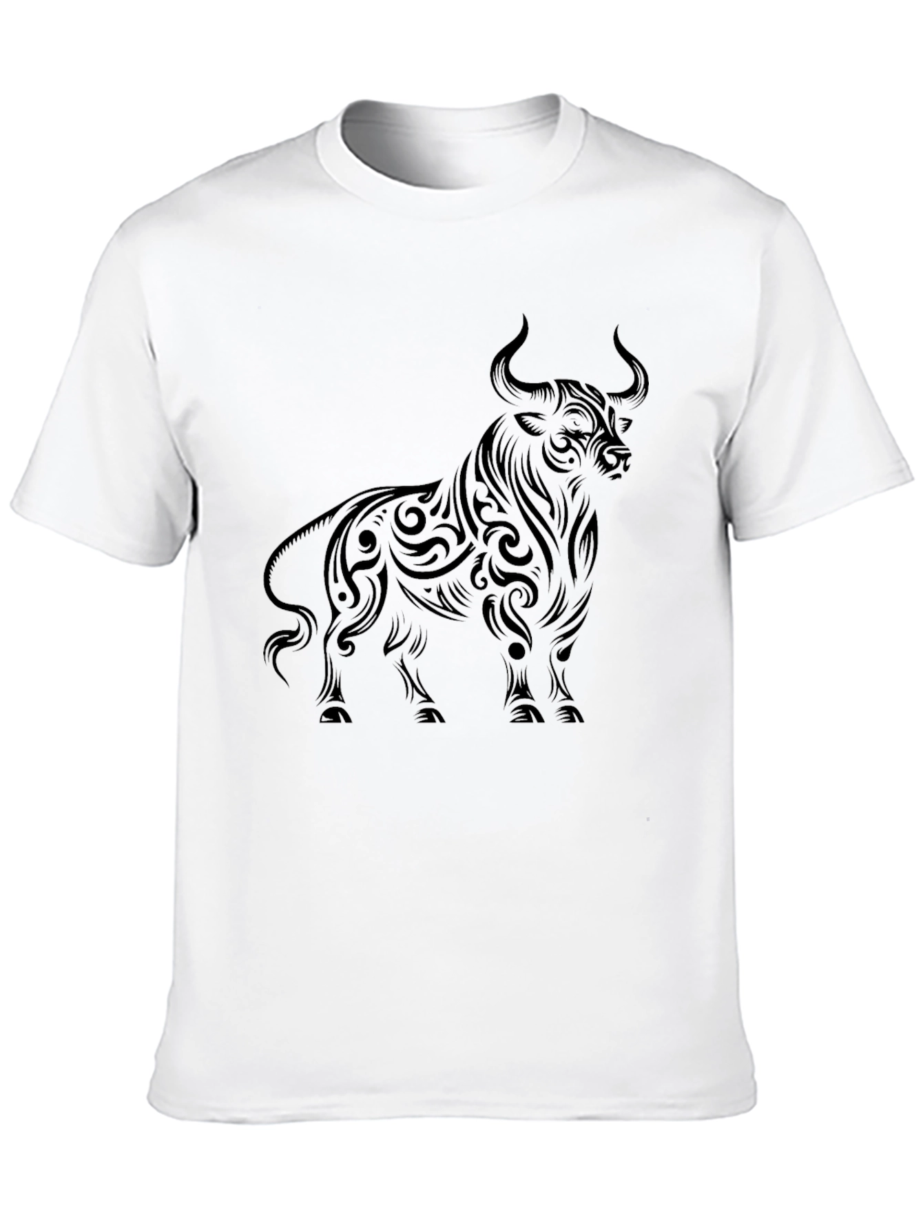 Mens Black Bull Graphic Tee - Tribal Art Style