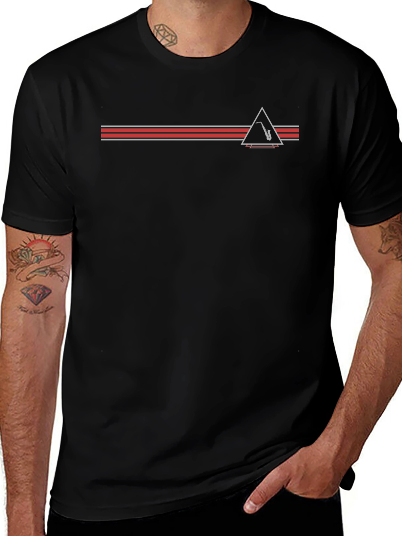 Mens Black Graphic Tee - Geometric Instrument Design