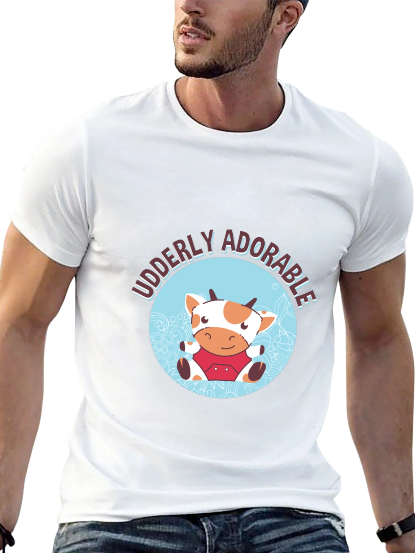 Udderly Adorable Cow Graphic Tee - Black
