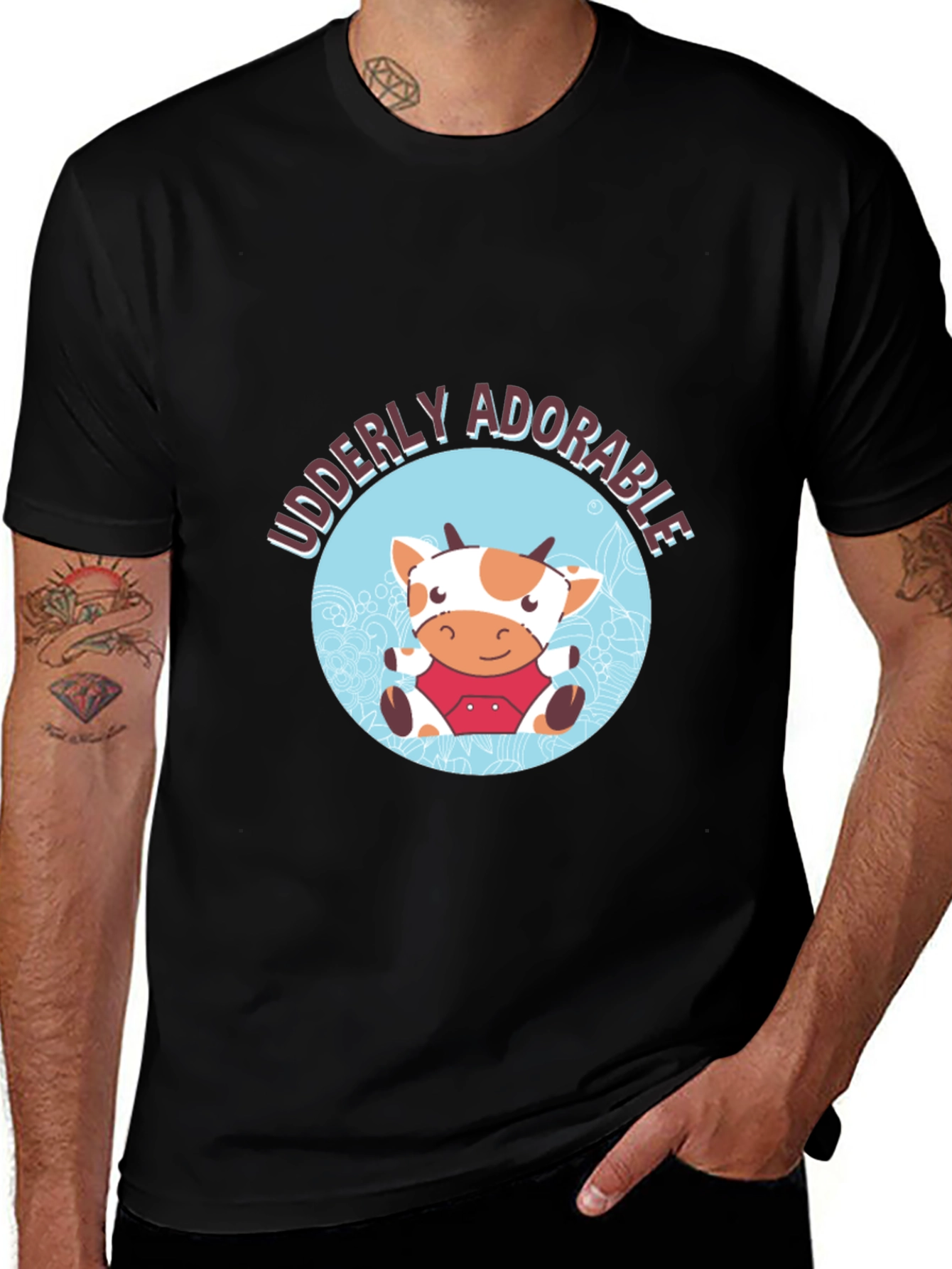 Udderly Adorable Cow Graphic Tee - Black