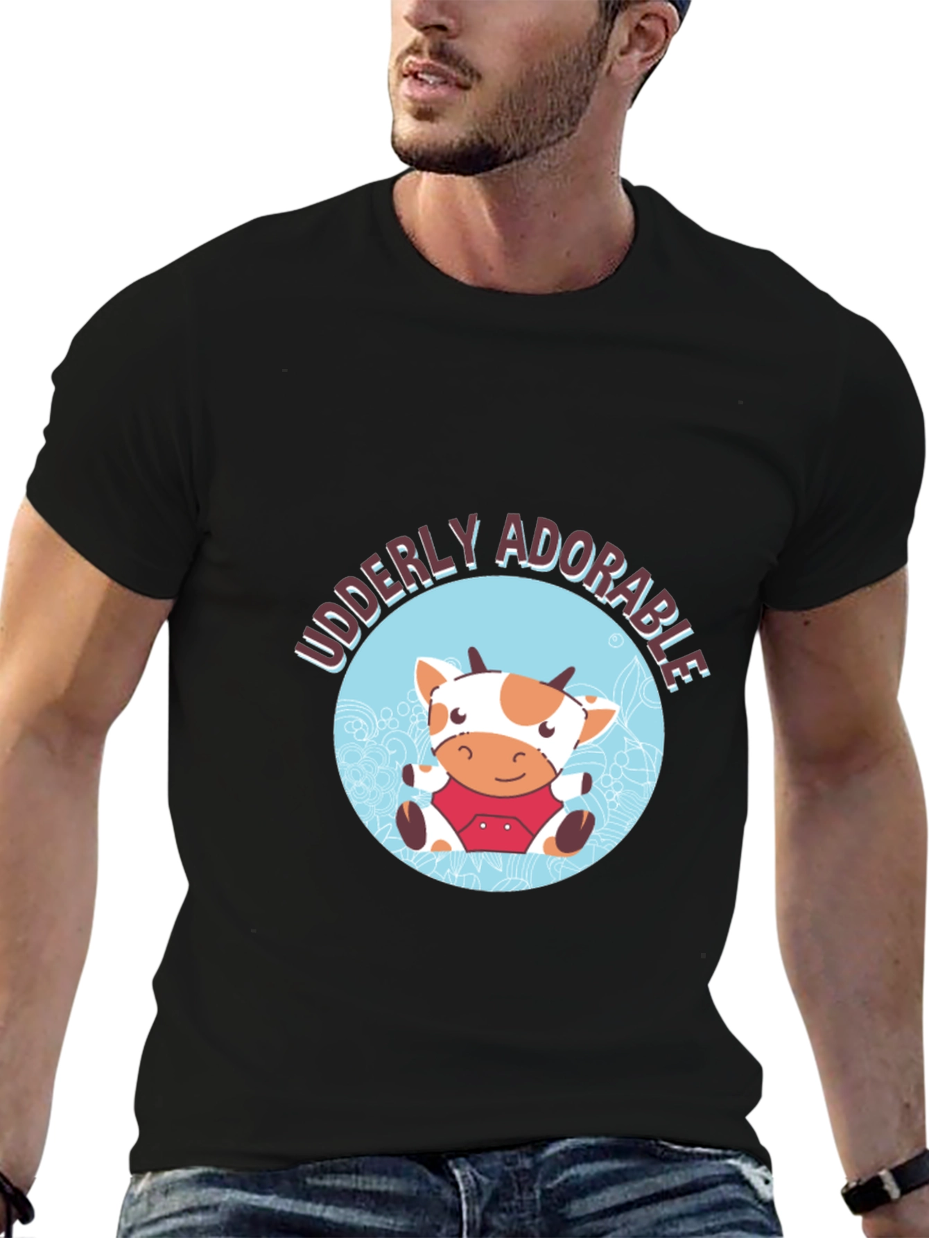 Udderly Adorable Cow Graphic Tee - Black