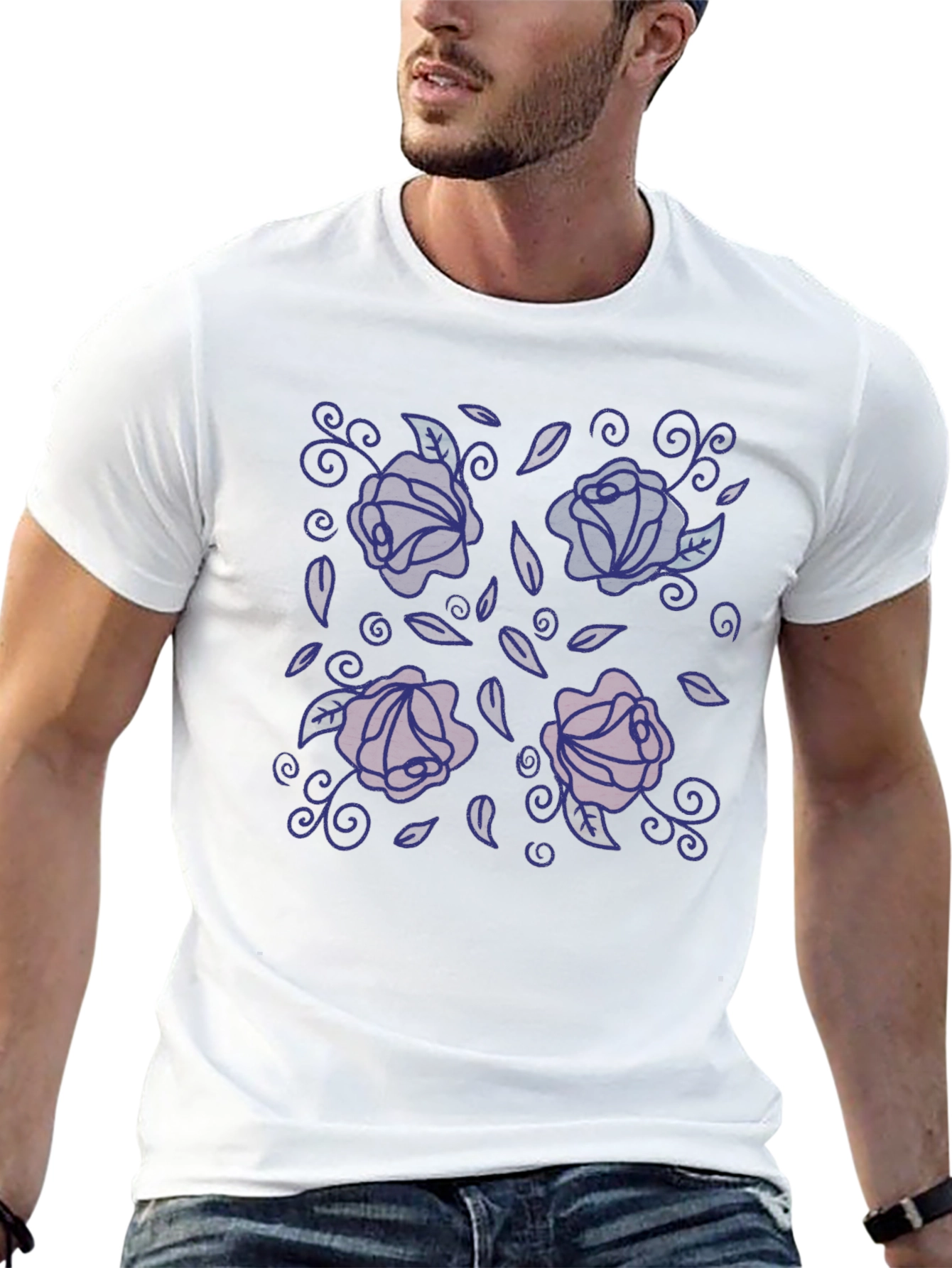 Floral Rose Graphic Print Crew Neck T-Shirt