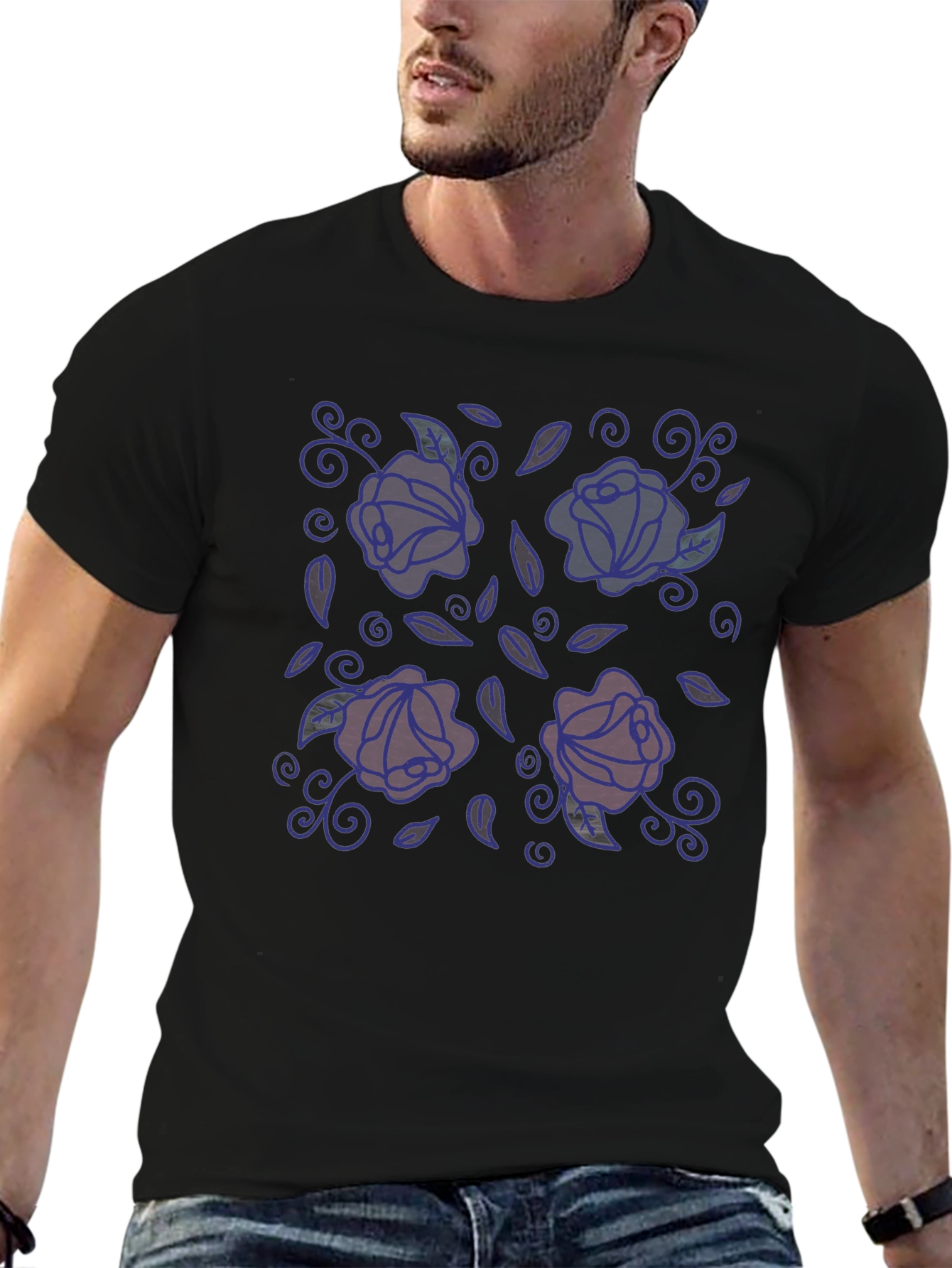 Floral Rose Graphic Print Crew Neck T-Shirt