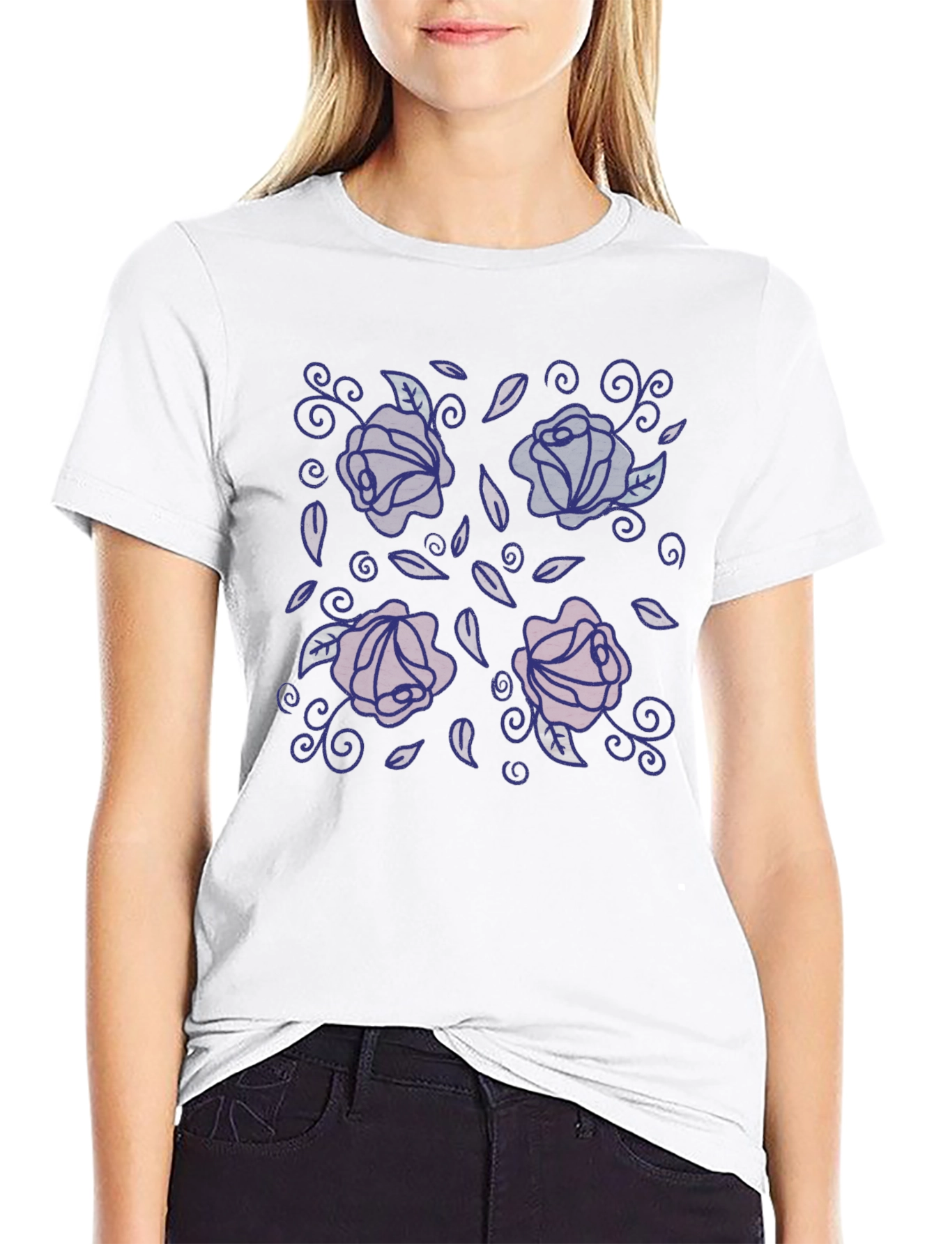 Floral Rose Graphic Print Crew Neck T-Shirt