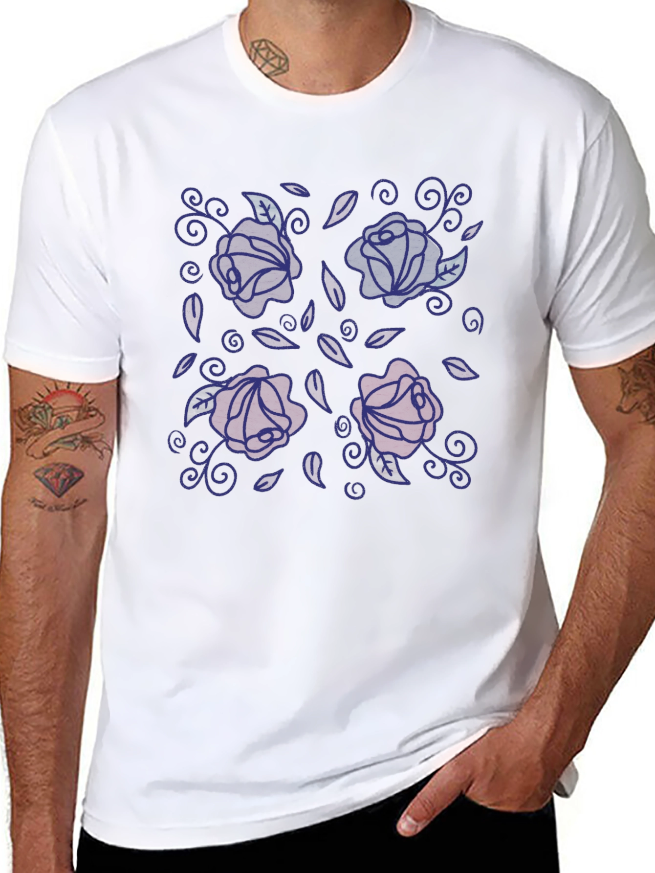 Floral Rose Graphic Print Crew Neck T-Shirt