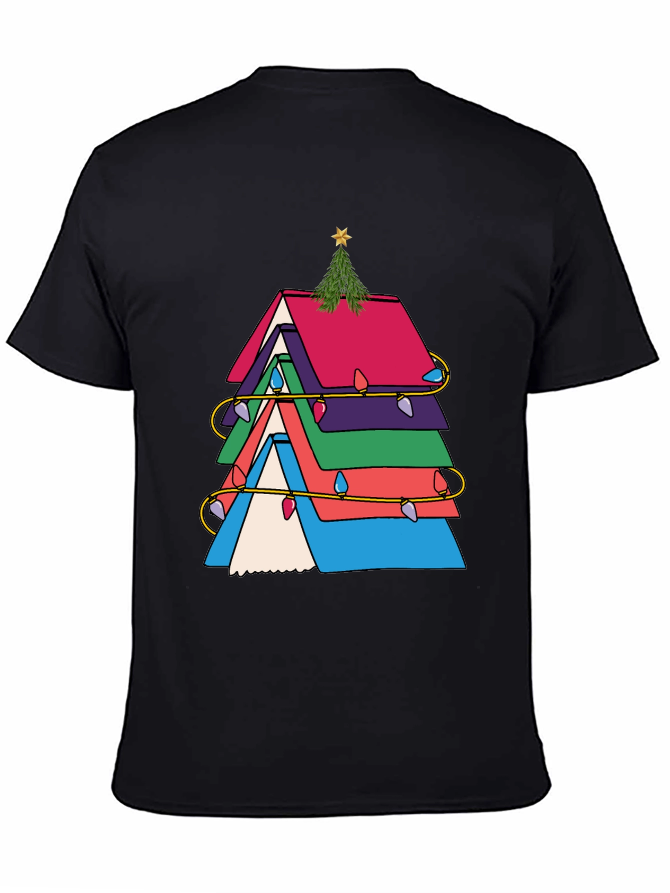 Festive Book Stack Christmas Tree T-Shirt