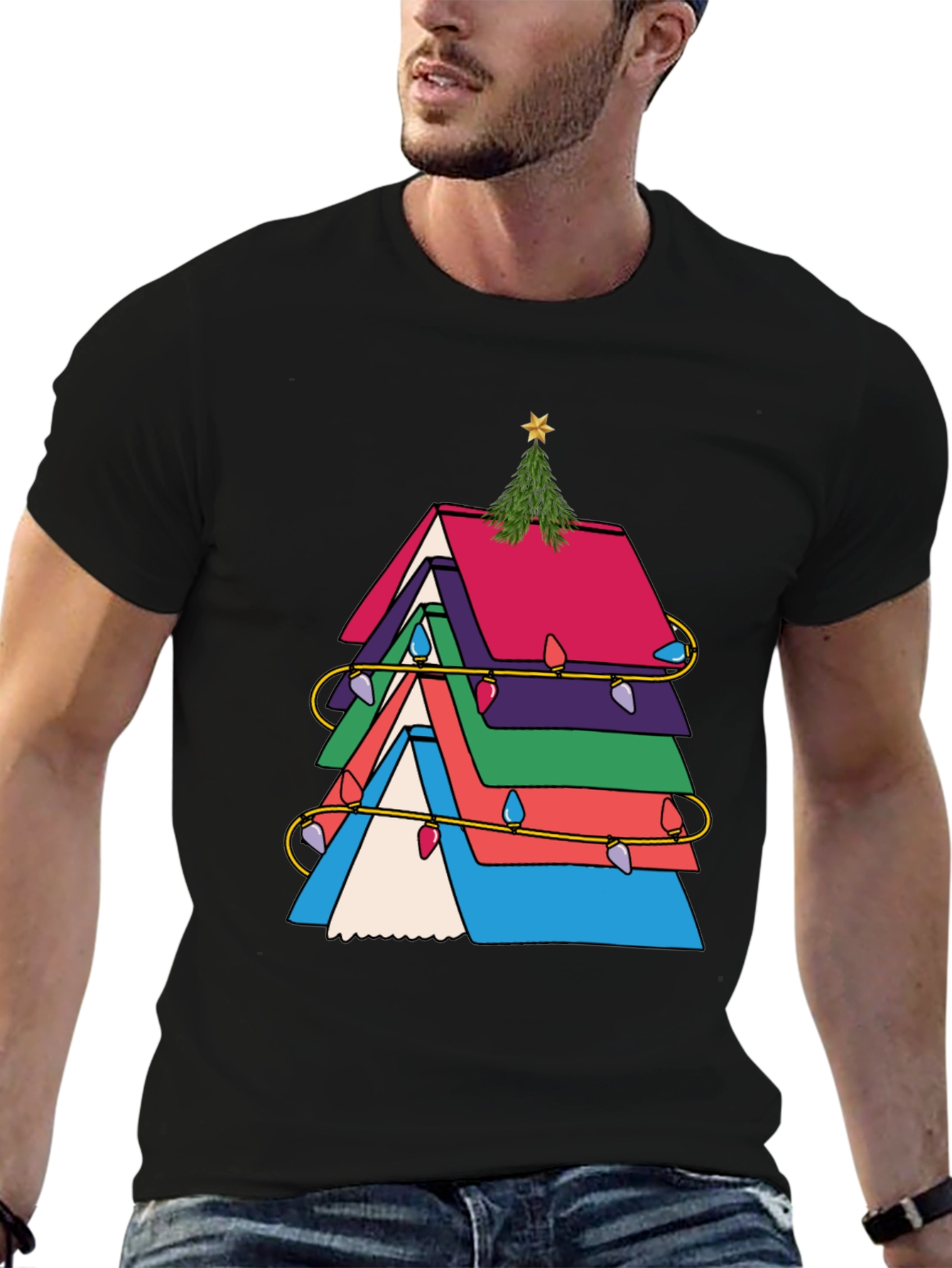 Festive Book Stack Christmas Tree T-Shirt