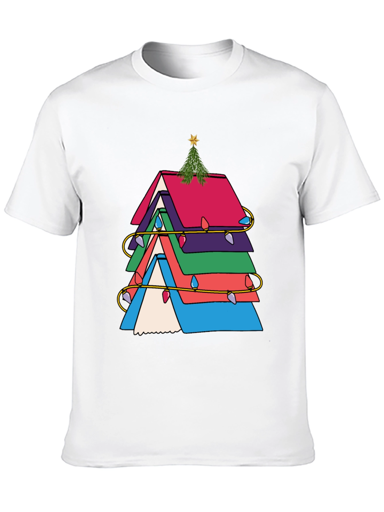 Festive Book Stack Christmas Tree T-Shirt