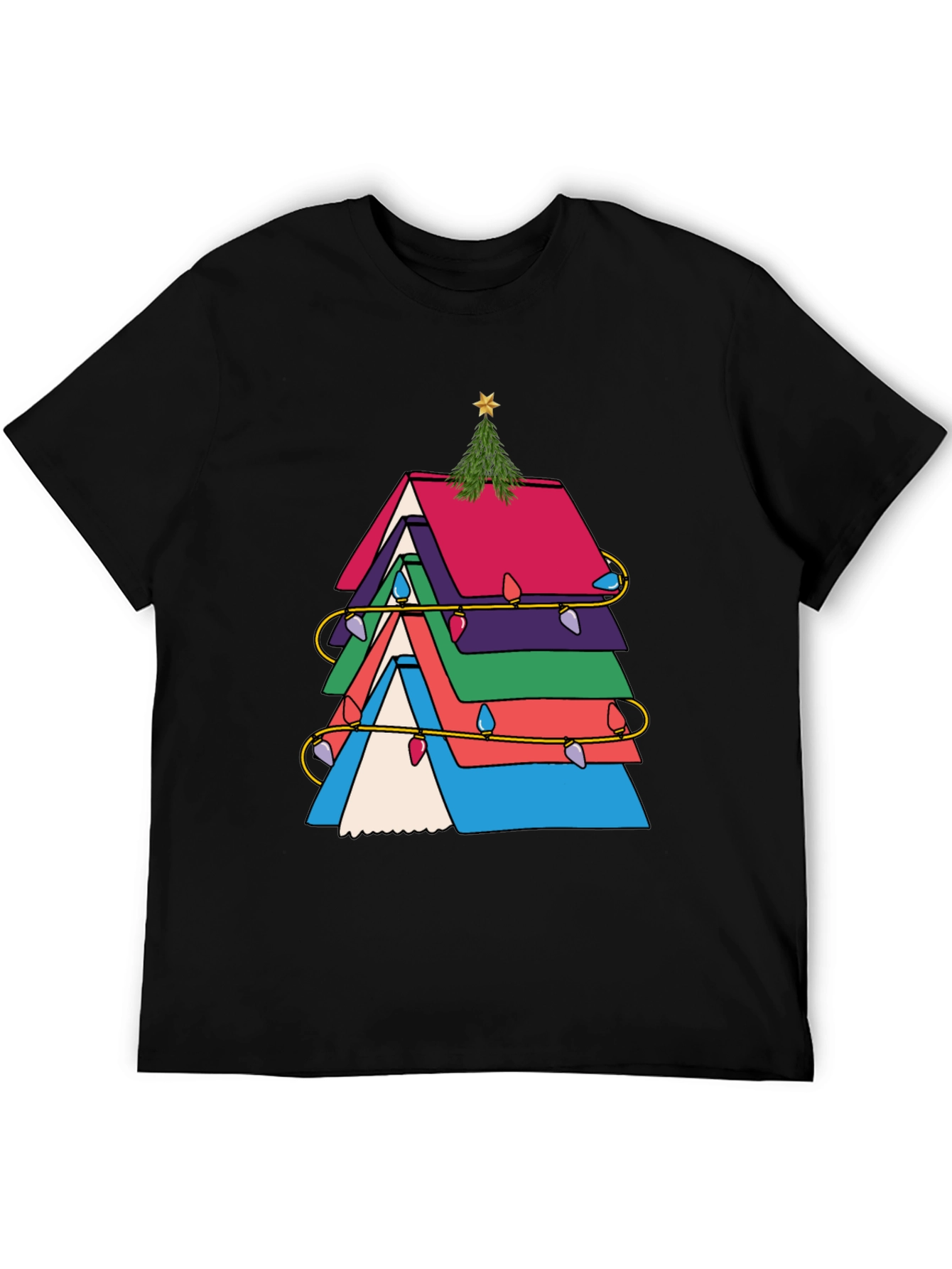 Festive Book Stack Christmas Tree T-Shirt